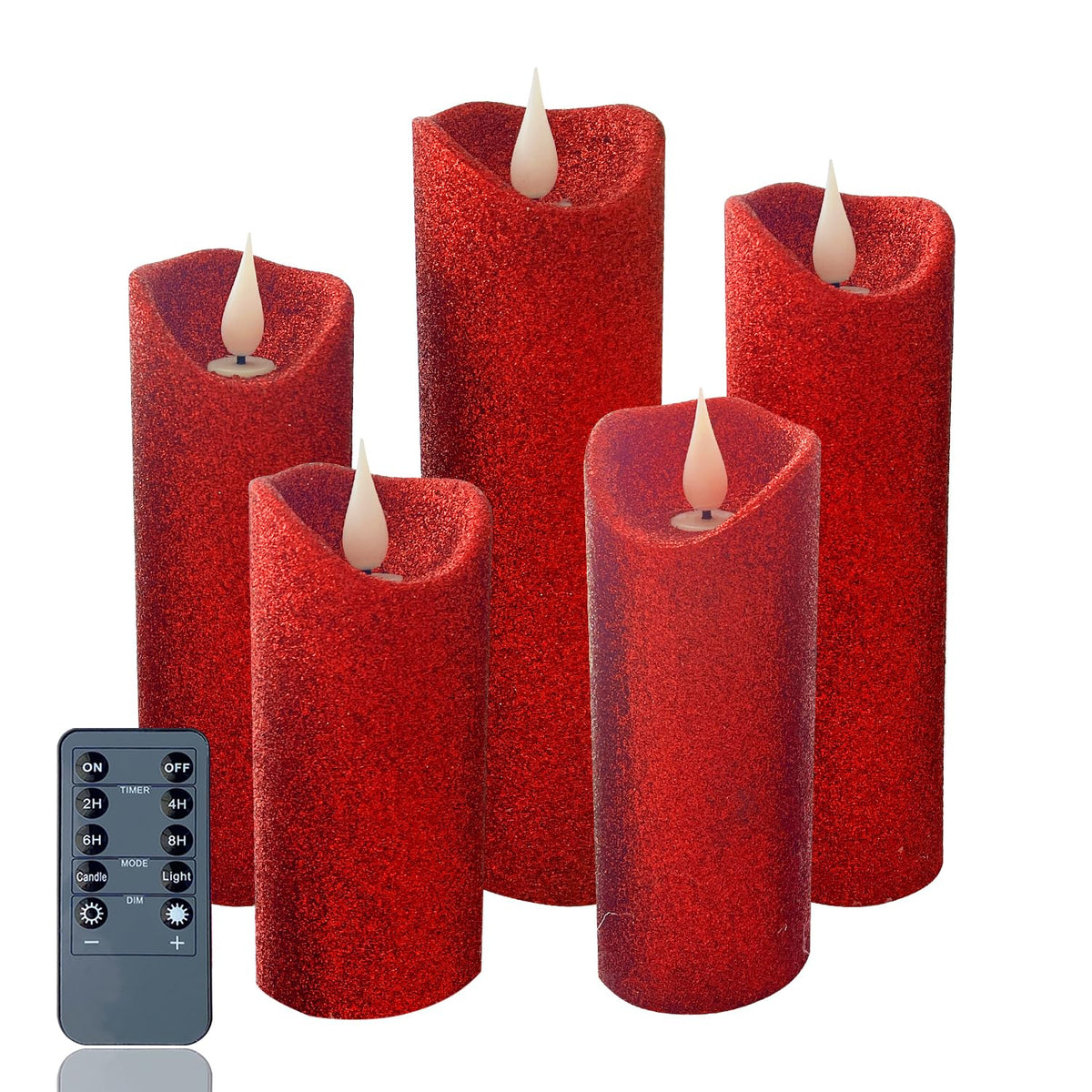 Evenice Flameless Candles Flickering Pillar Candles Battery Operated Candles Unscented With Timer And Remote,Set Of 5 Glitter Re