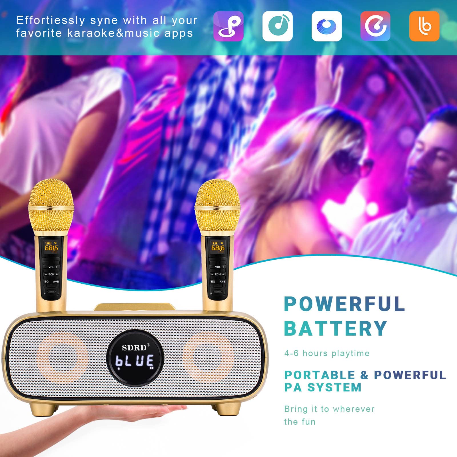 Karaoke Machine For Adults And Kids,Portable Bluetooth 2 Wireless Karaoke Microphone With Holder/Usb/Tf Card/Aux-In, Pa Speaker