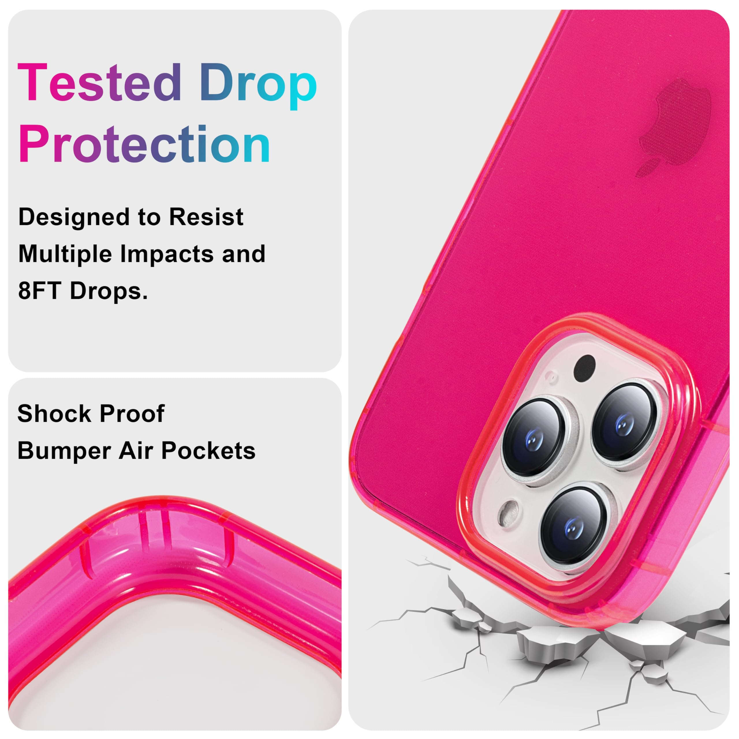 Nycprimetech Iphone 13 Pro Max Case/Neon Pink Case W/Bumper Edge For Iphone 13 Pro Max 6.7 Inch/Slim & Soft Transparent Gloss Ho