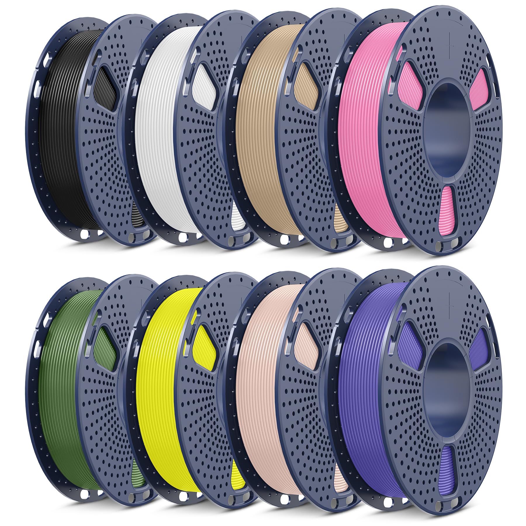 SUNLU PLA Filament 1.75mm Bundle, 3D Printer Filament Bundle 250g, 8 Rolls, 2kg Total, Black+White+Wood(Oak)+Beige+Yellow+Pink+L