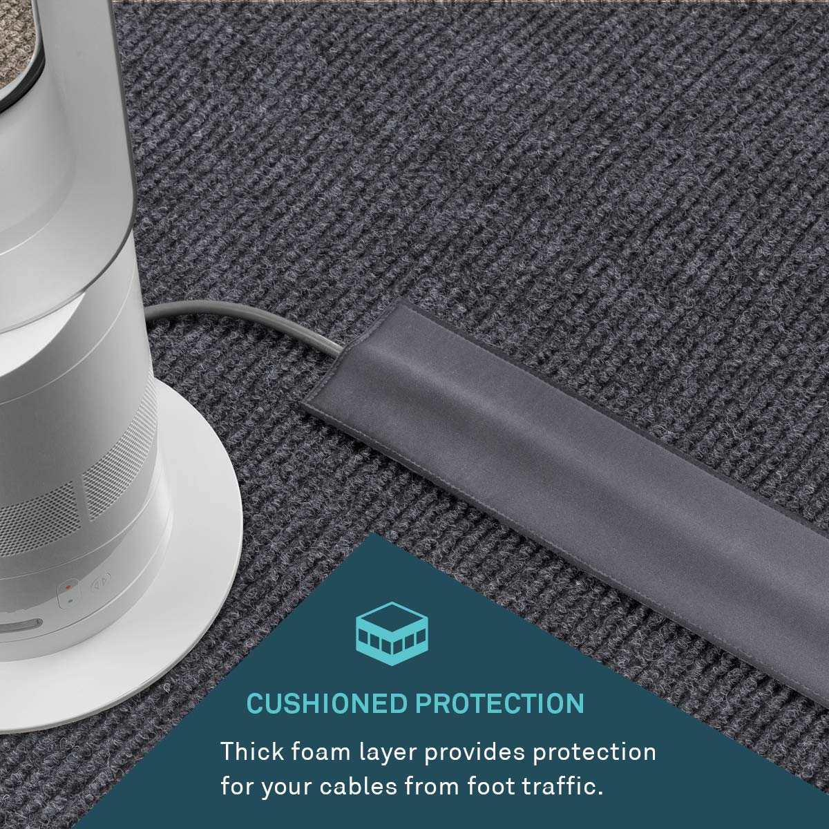 5 Ft Carpet Cord Cover For Floor, Cushioned Cord Protector | For Loop Pile, Berber Or Commercial Office Style Carpet Only | Will