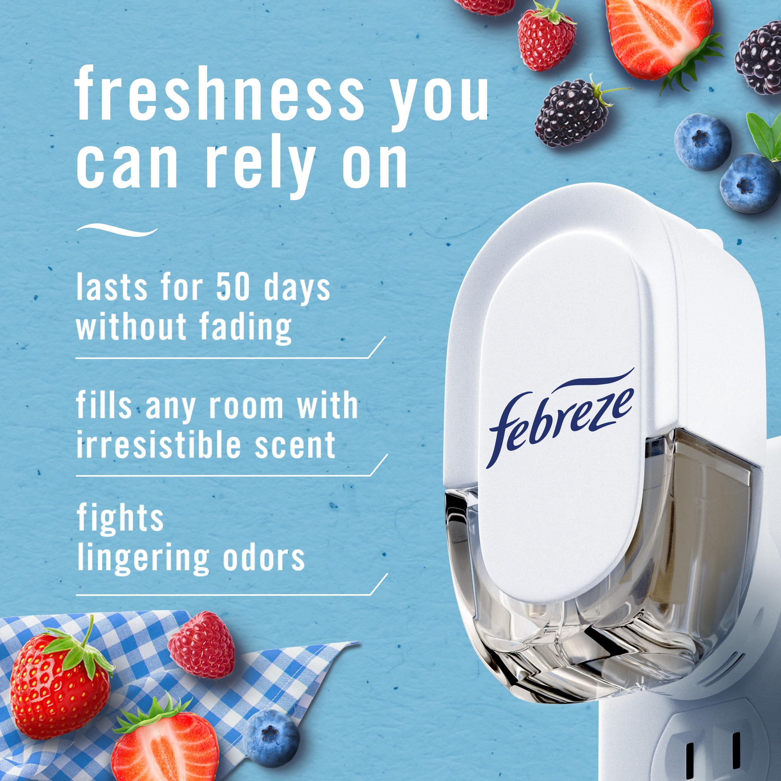 Febreze Plug In Air Freshener, Odor Fighting Scented Oil Refill, Summer Berry Picking, 2 Refill