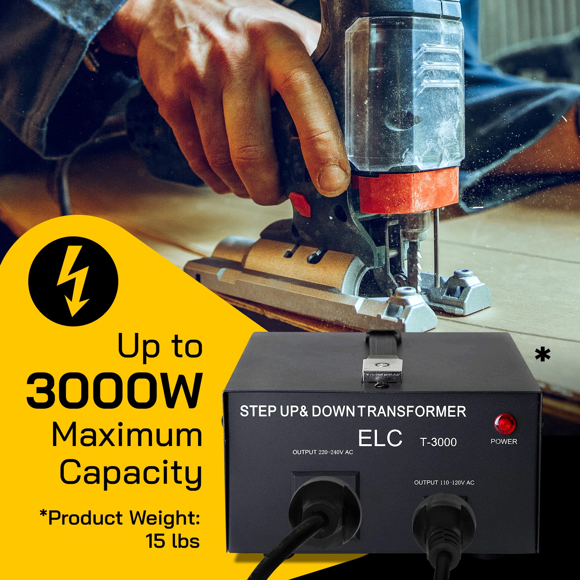 Elc T Series 3000+ Watt Voltage Converter Transformer   Step Up/Down   110V To 220V / 220V To 110V Power Converter   Circuit Bre