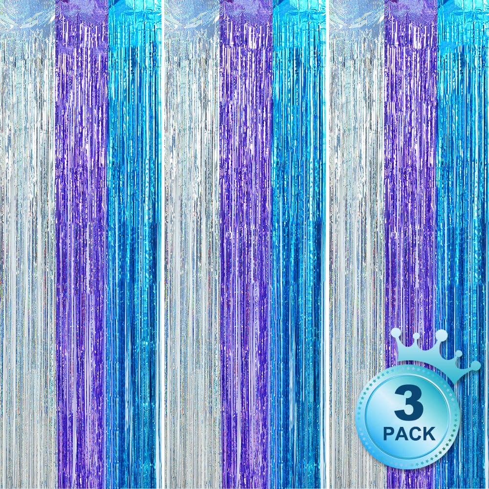 Beishida 3 Pack Streamers Fringe Foil Curtain Backdrop Curtain, Tinsel Curtain Wall Door Party Streamers For Birthday Party Deco