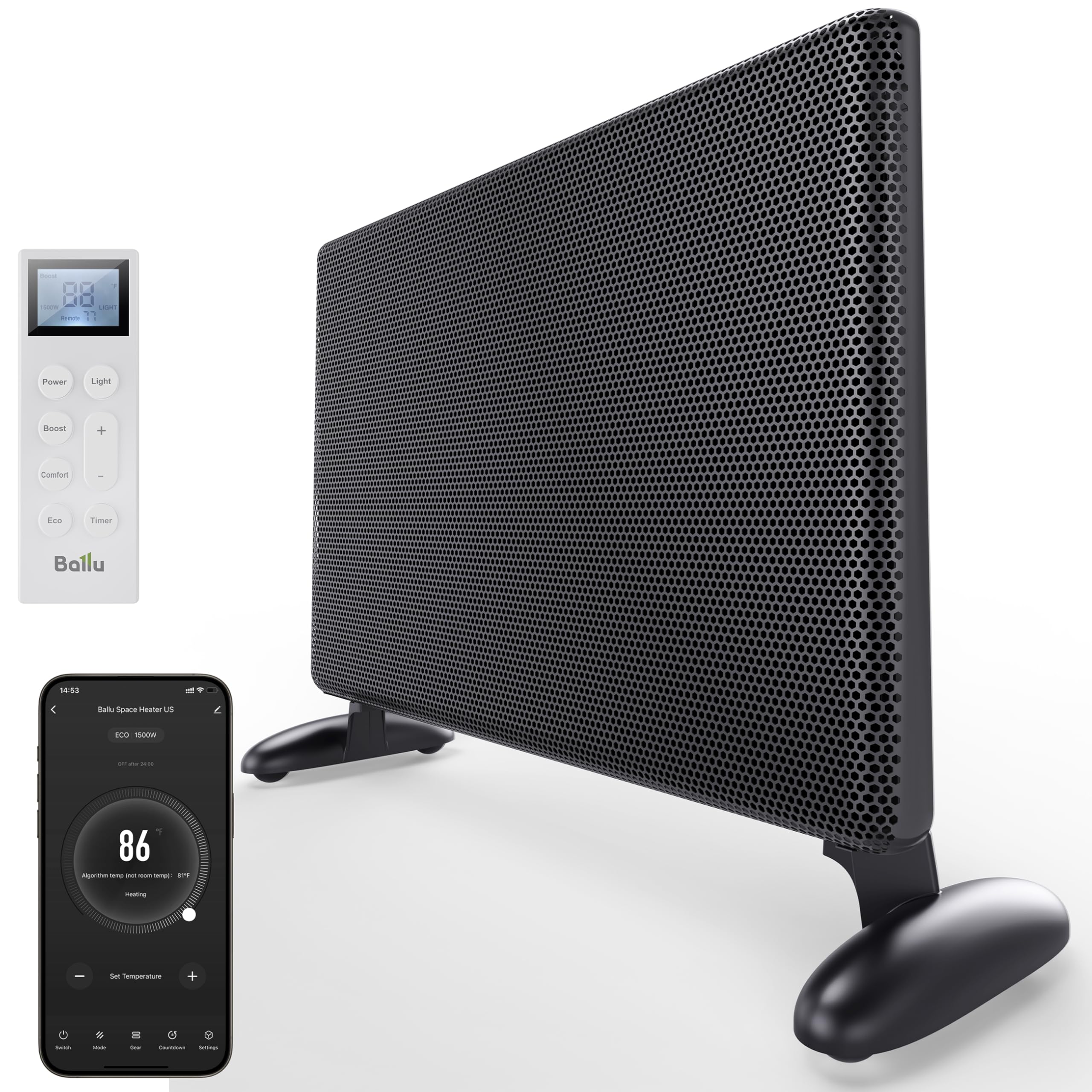 Ballu Mica Infrared Space Heater Indoor Use,Electric Panel Heater With Led Display Remote,Wifi App Control,Portable Stand Wall M