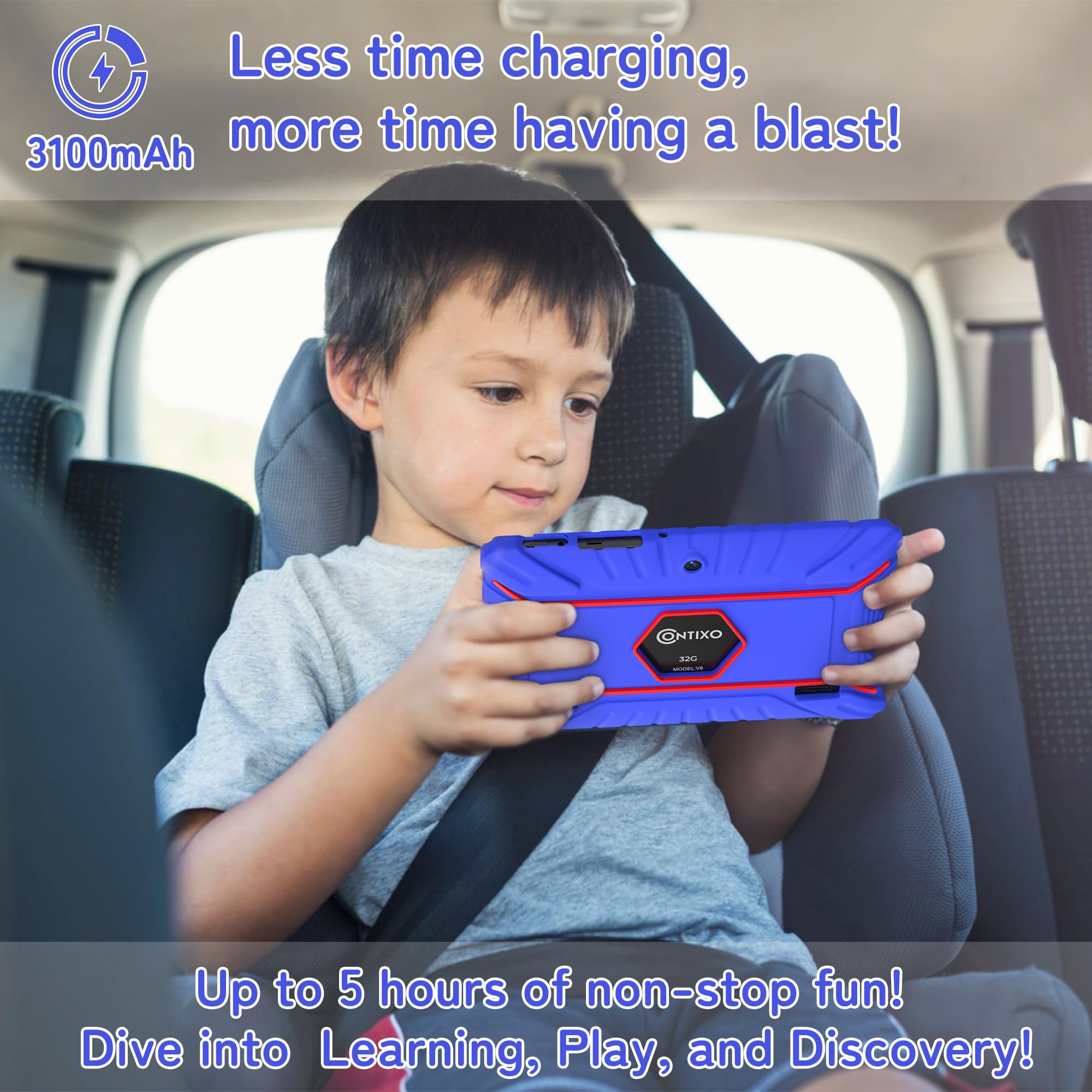 Contixo Kids Tablet V8, 7 Inch Hd, Ages 3 7, Toddler Tablet With Camera, Parental Control   Android 8.1 Go, 16Gb, Wifi, Learning Tablet For Kids, Dkblue