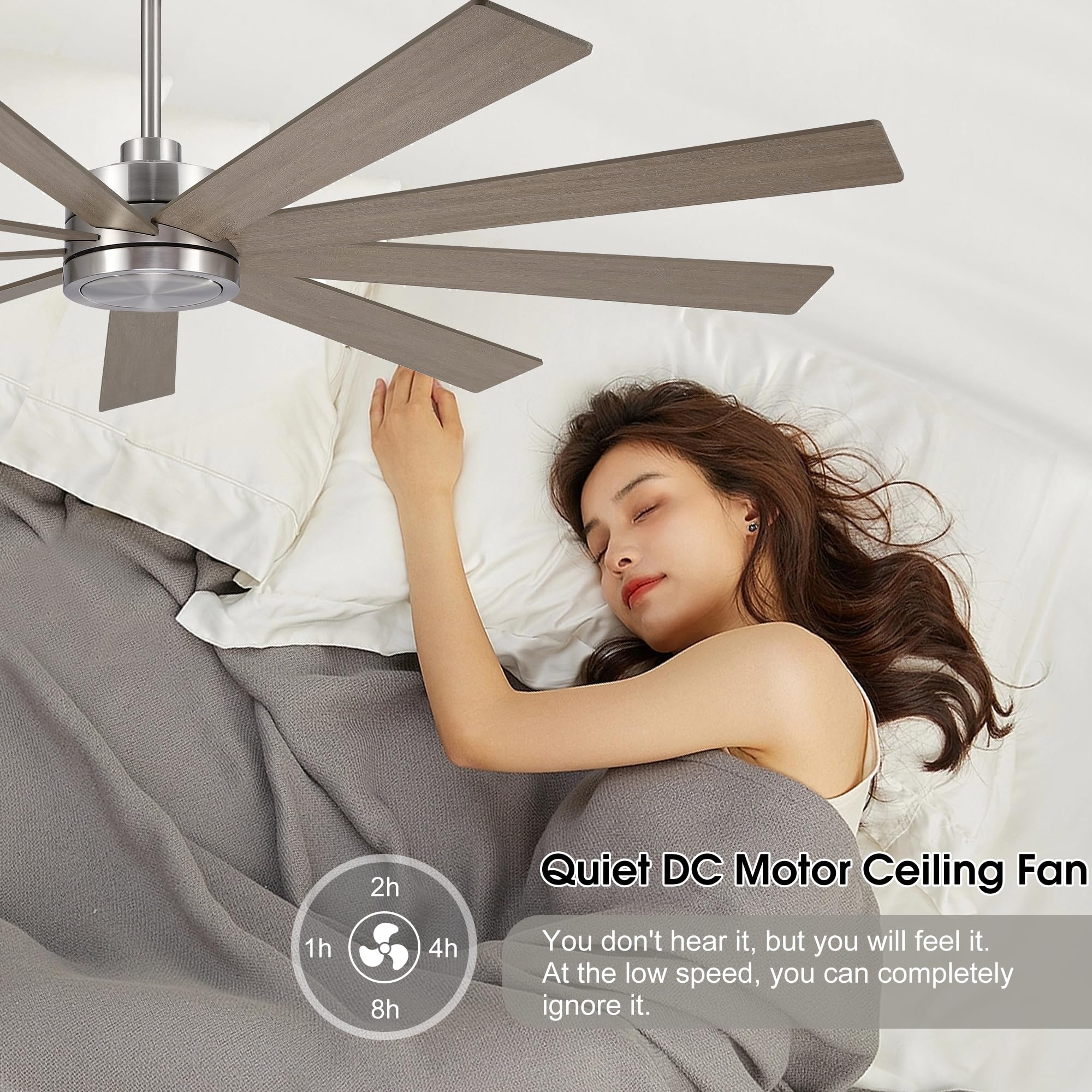 Elehinser 72'' Ceiling Fan No Light, 6 Speed Noiseless Reversible Dc Motor, 9 Blades Industrial Ceiling Fan With Remote And 4.5'