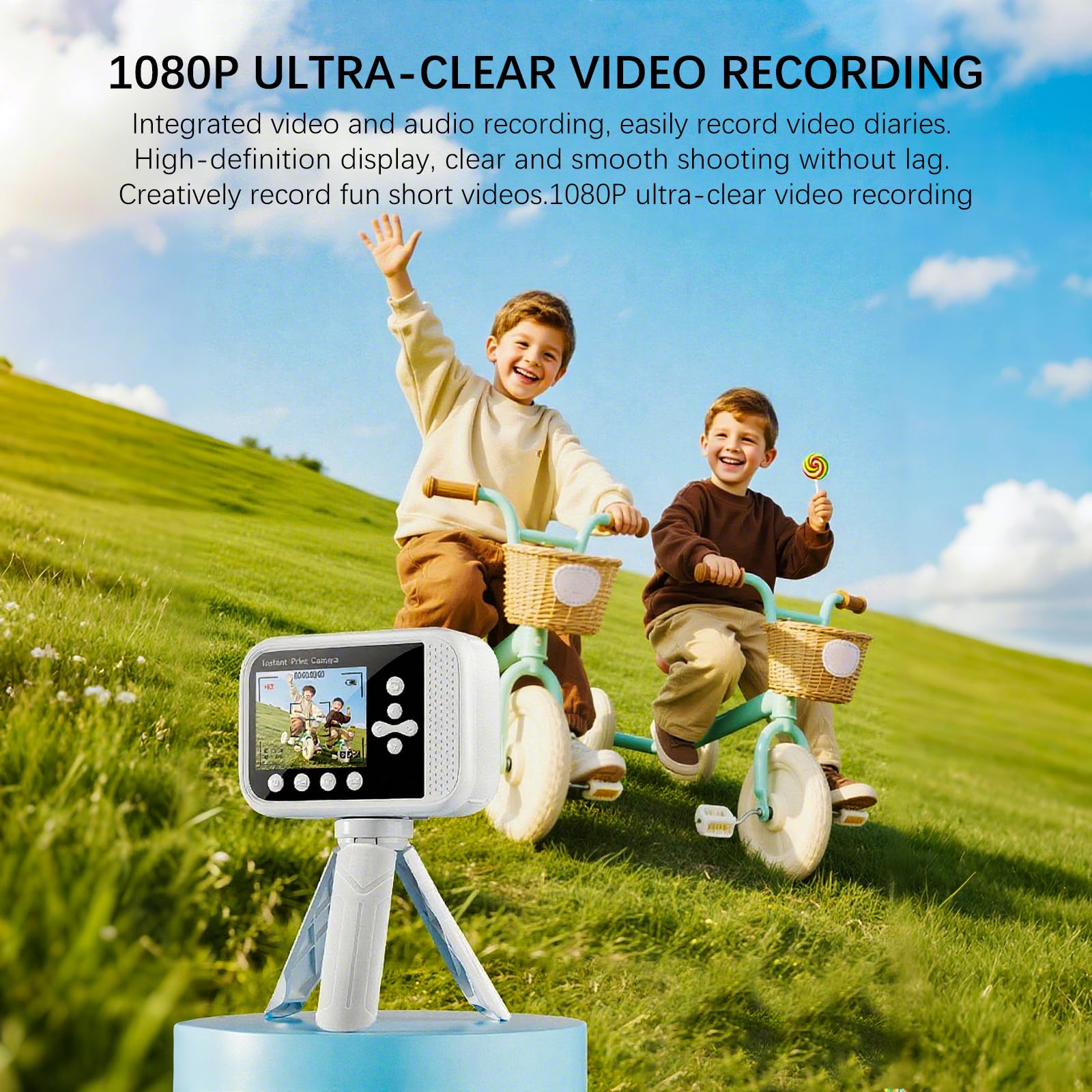 Kids Camera Instant Print,Kids Digital Camera With 3 Color Print Paper,32Gb & Mini Tripod,48Mp & 1080P Video Christmas Birthday