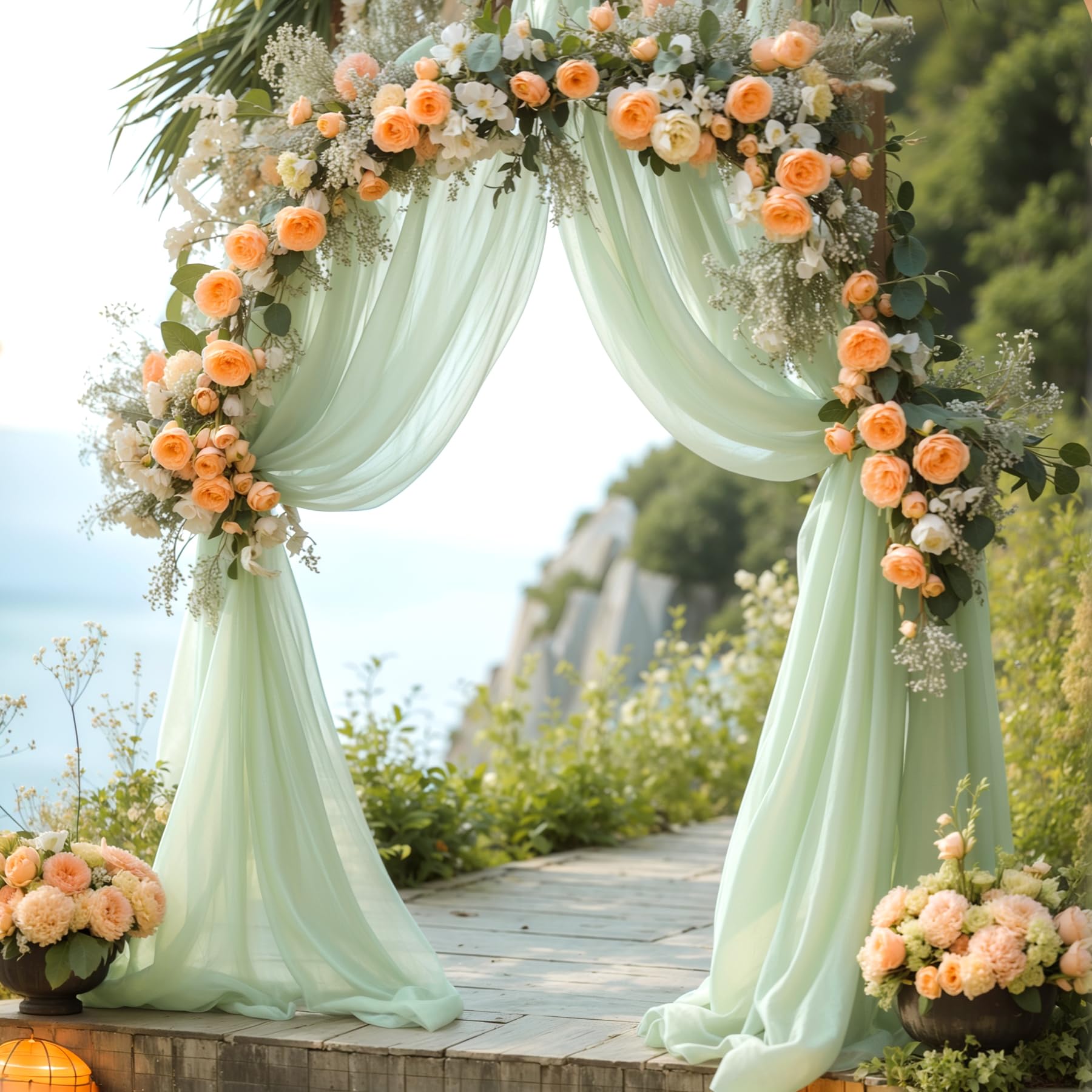 Partisky Wedding Arch Draping Fabric, 1 Panel 28 X 19Ft Sage Green Sheer Fabric Drapes Backdrop Curtain For Wedding Ceremony Par