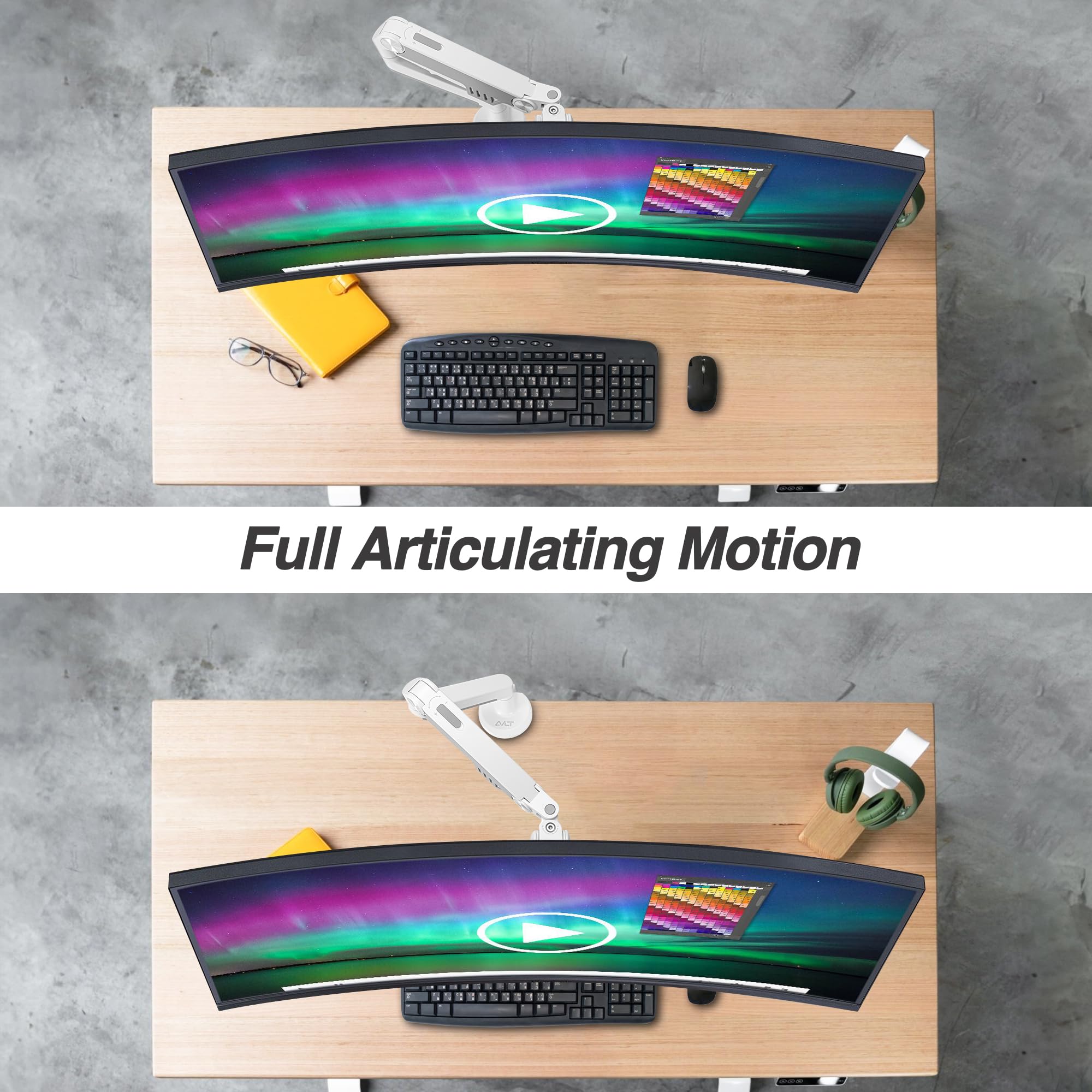 Avlt Single 13'' 38'' Monitor Arm Desk Mount Fits One Flat/Curved/Ultrawide Monitor Full Motion Height Swivel Tilt Rotation Adju