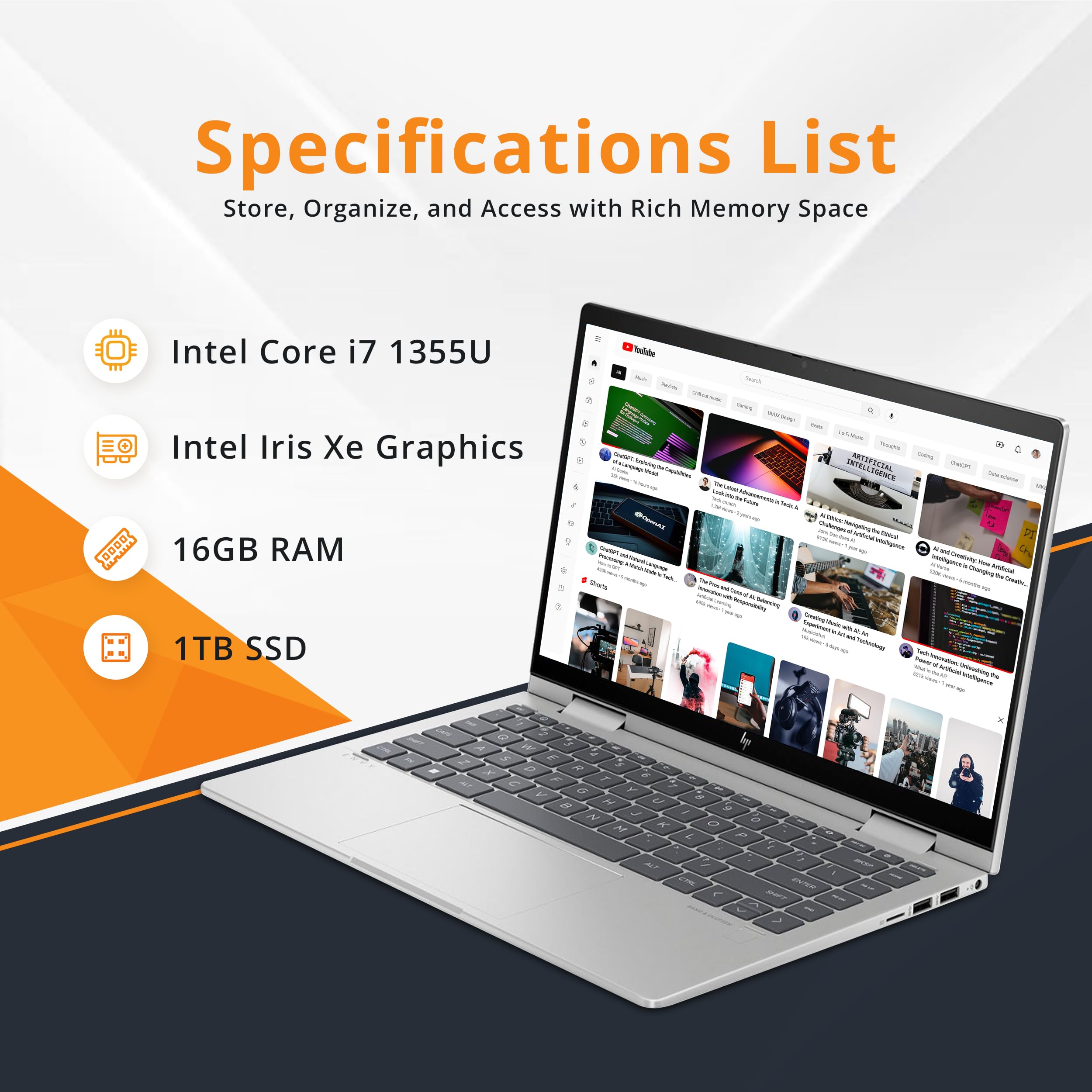 Hp Envy X360 2-In-1 14'' Fhd Touchscreen Laptop, Intel I7-1355U, 16Gb Ram, 1Tb Ssd, Backlit Keyboard, 5Mp Camera, Fingerprint Re