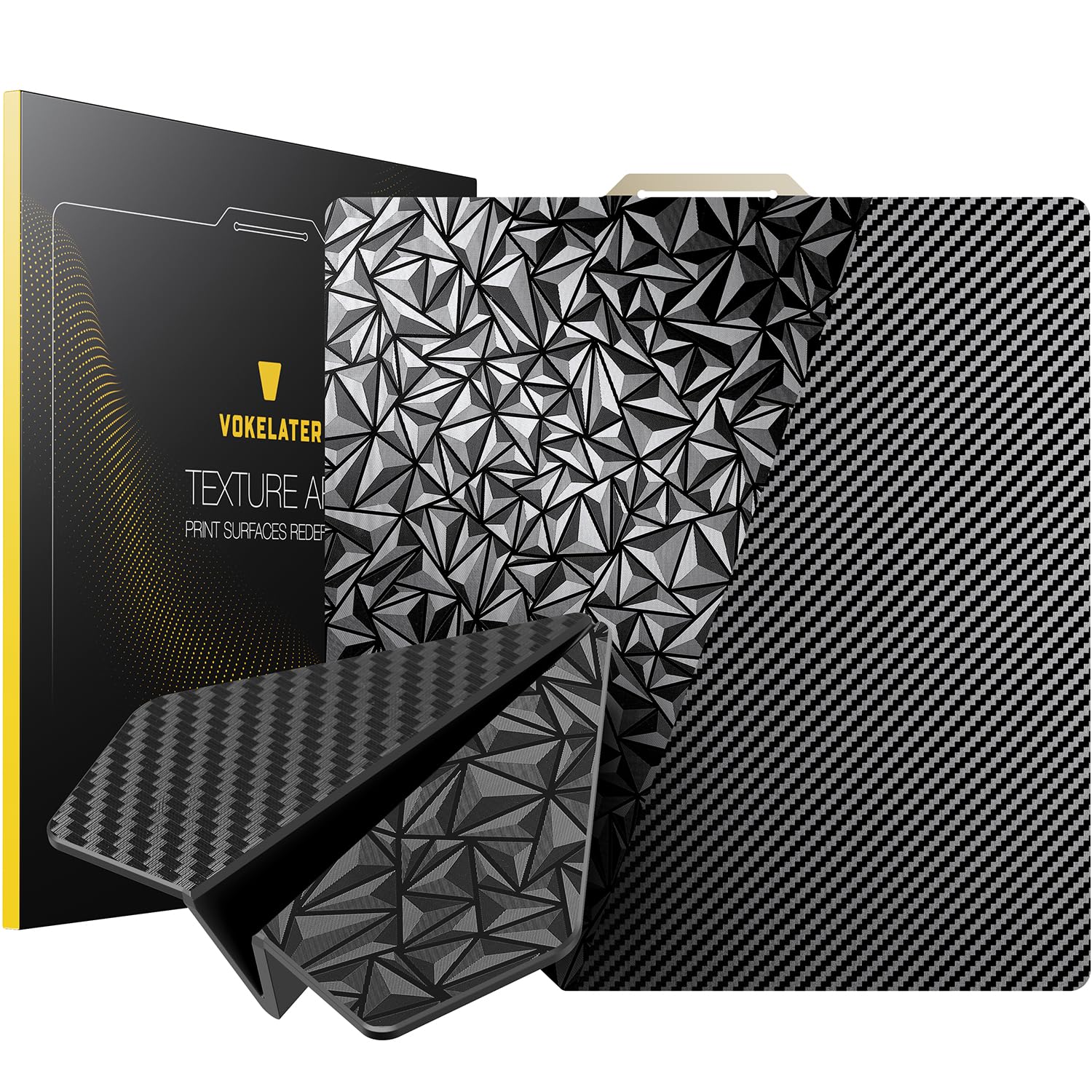 Vokelater Pet+Peo 3D Printer Build Plate Sheet For Bambu Lab X1/X1C/X1E/P1P/P1S/A1, Dual Texture With Carbon Fiber And Diamond P