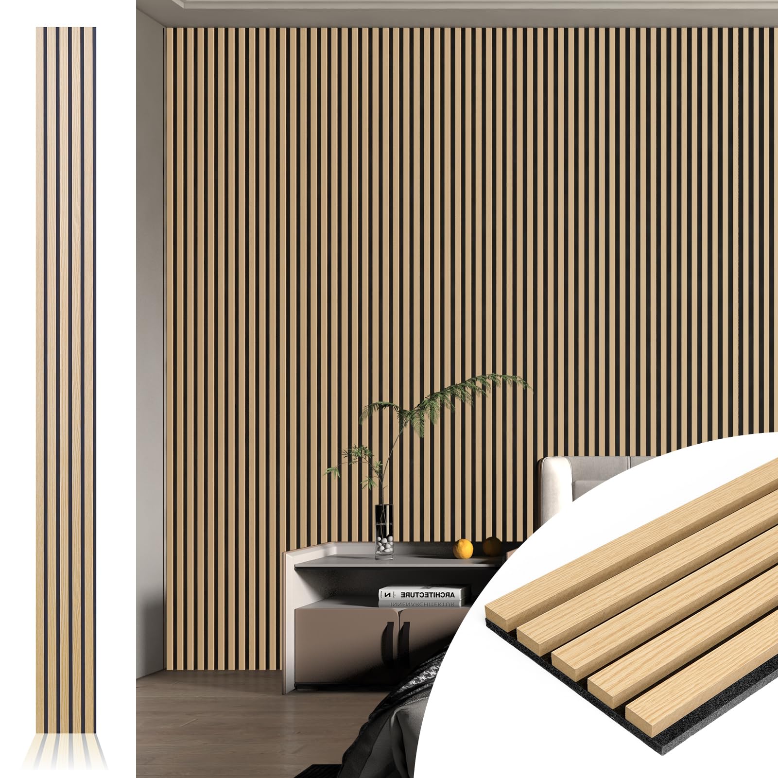 Art3D 4Pcs 107 X 8In Slat Acoustic Panel For Wall And Ceiling, 3D Fluted Sound Absorbing Panel With Wood Finish, Oak