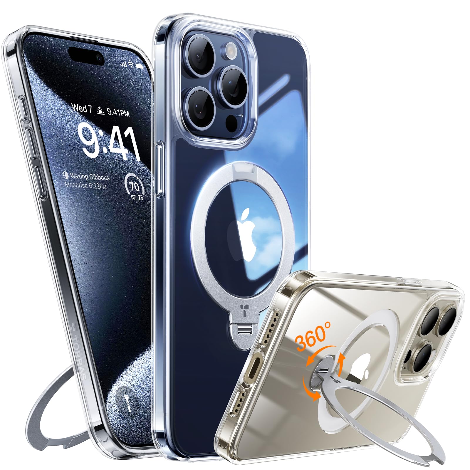 Torras Upgraded 360 Spin Magnetic Stand For Iphone 15 Pro Max Case, [Compatible With Magsafe][Military Grade Shockproof][Built I