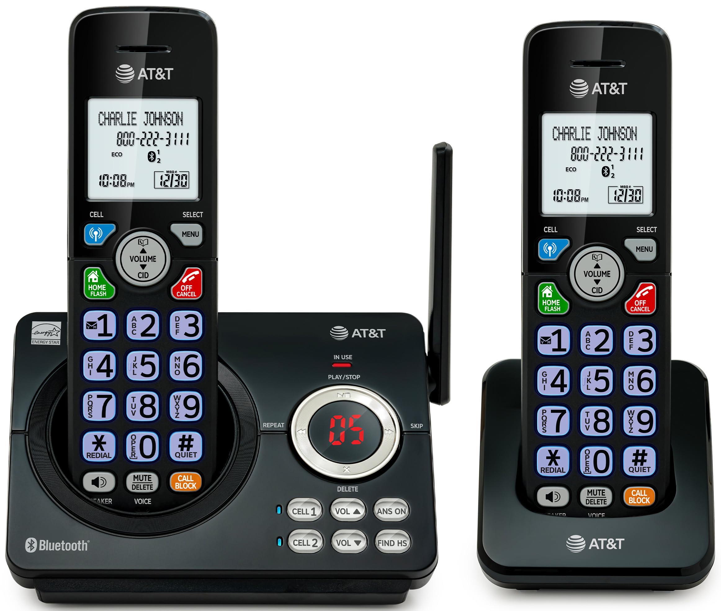 AT&T DECT 6.0 Cordless Phone, 2Handset  Smart Call Blocker, Bluetooth Connect to Cell, Caller ID Announce, Answering Machine |