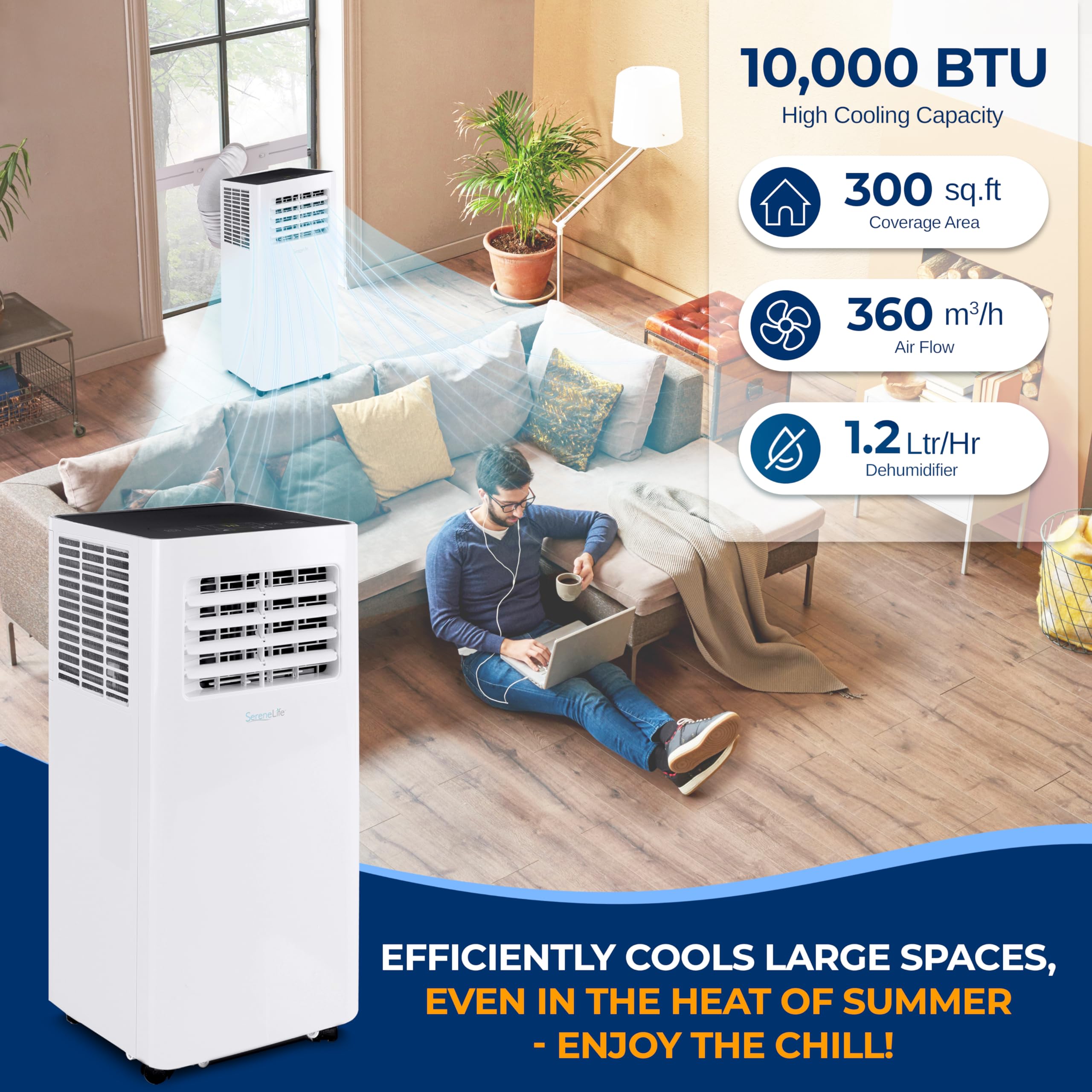 Serenelife Small Air Conditioner Portable 10,000 Btu With Built-In Dehumidifier - Portable Ac Unit For Rooms Up To 450 Sq Ft - W