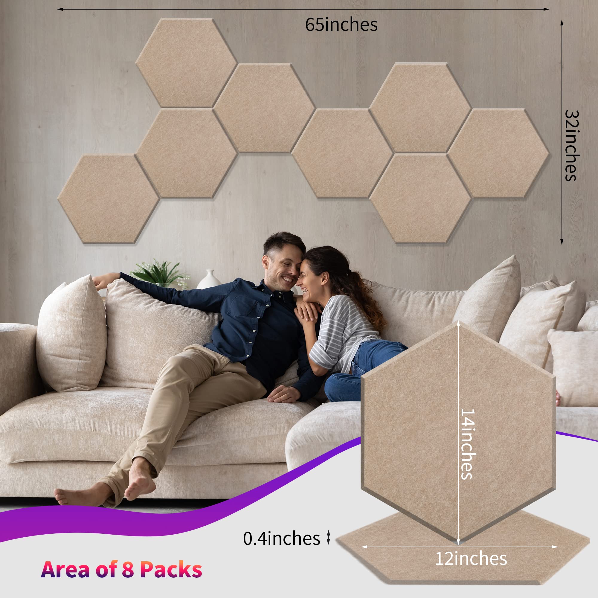 Mollywell Hexagon Acoustic Panels, High Density, Soundproofing, Decorative Noise Reduction Felt Wall Tiles For Ceilings, Home Of