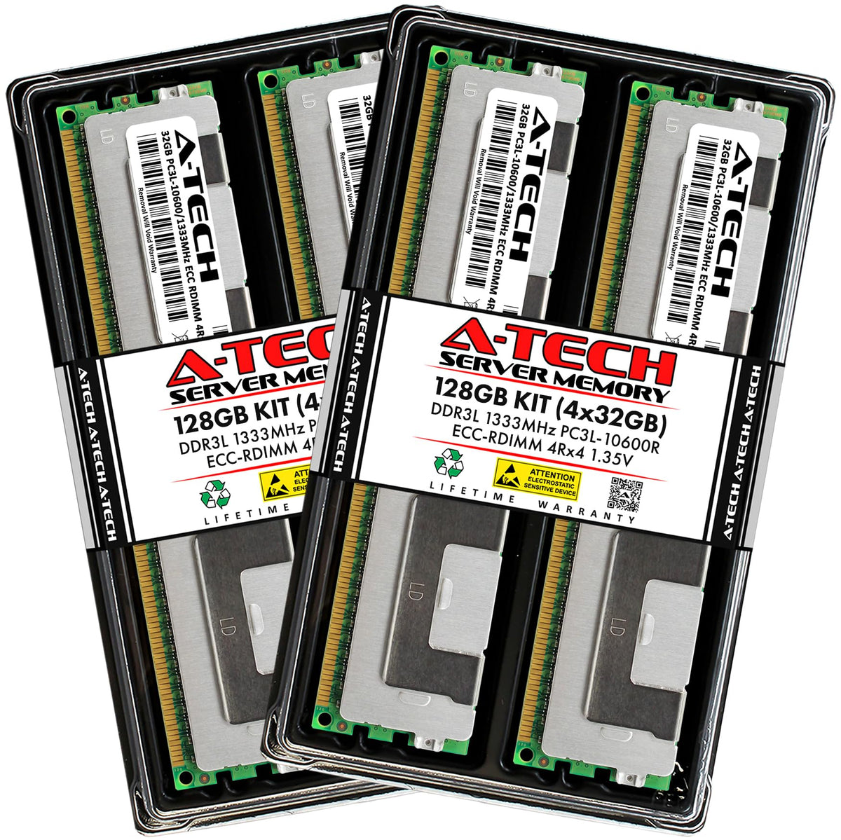 A Tech 128Gb Kit (4X32Gb) Ddr3/Ddr3L 1333Mhz Pc3L 10600R Ecc Rdimm 4Rx4 Quad Rank 1.35V Ecc Registered Dimm 240 Pin Server Ram M