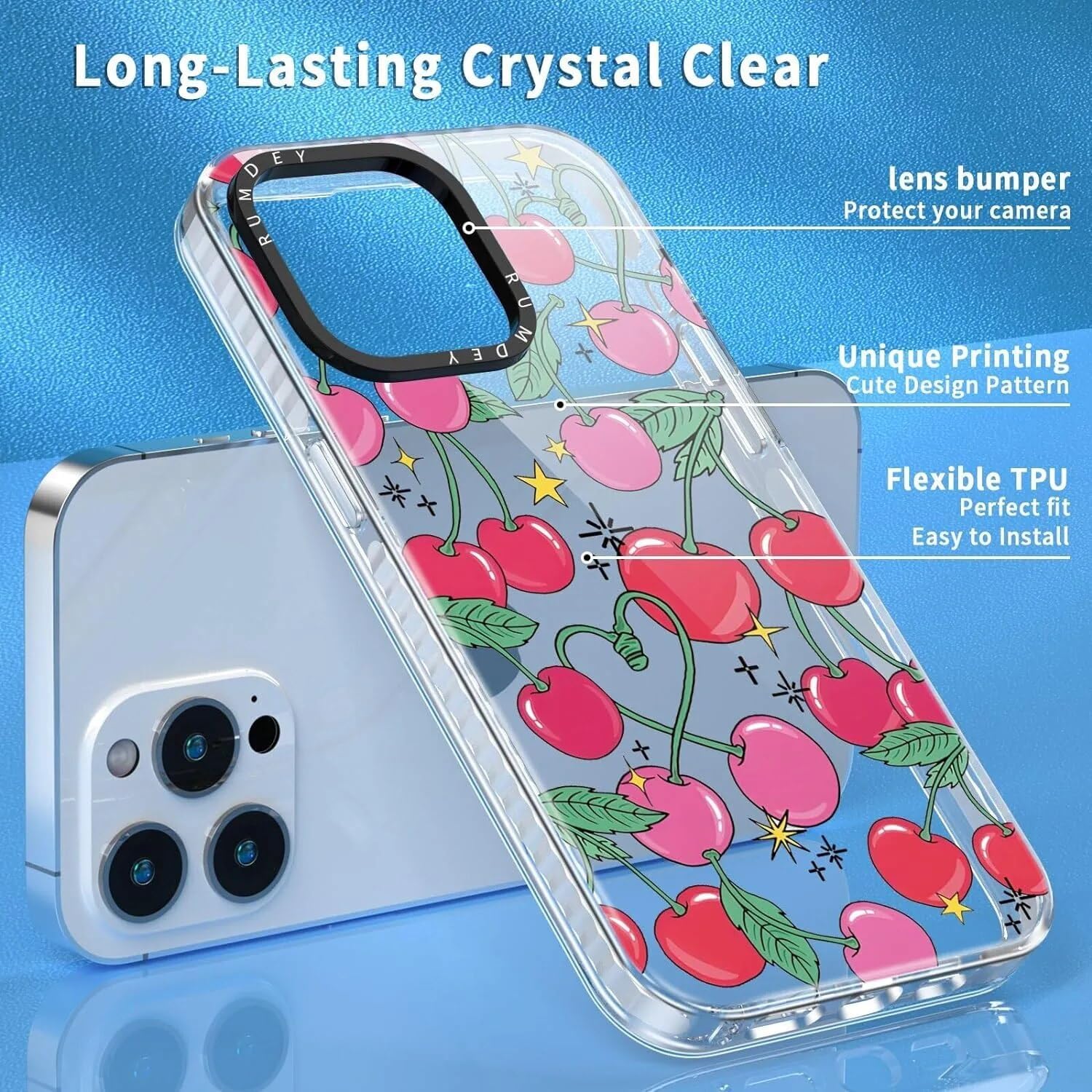 Rumdey 2 Pack Cute Cherry For Iphone 12 Pro Max 6.7'' Phone Case, Transparent Tpu Aesthetic Design Clear Cases Soft Silicone Sli