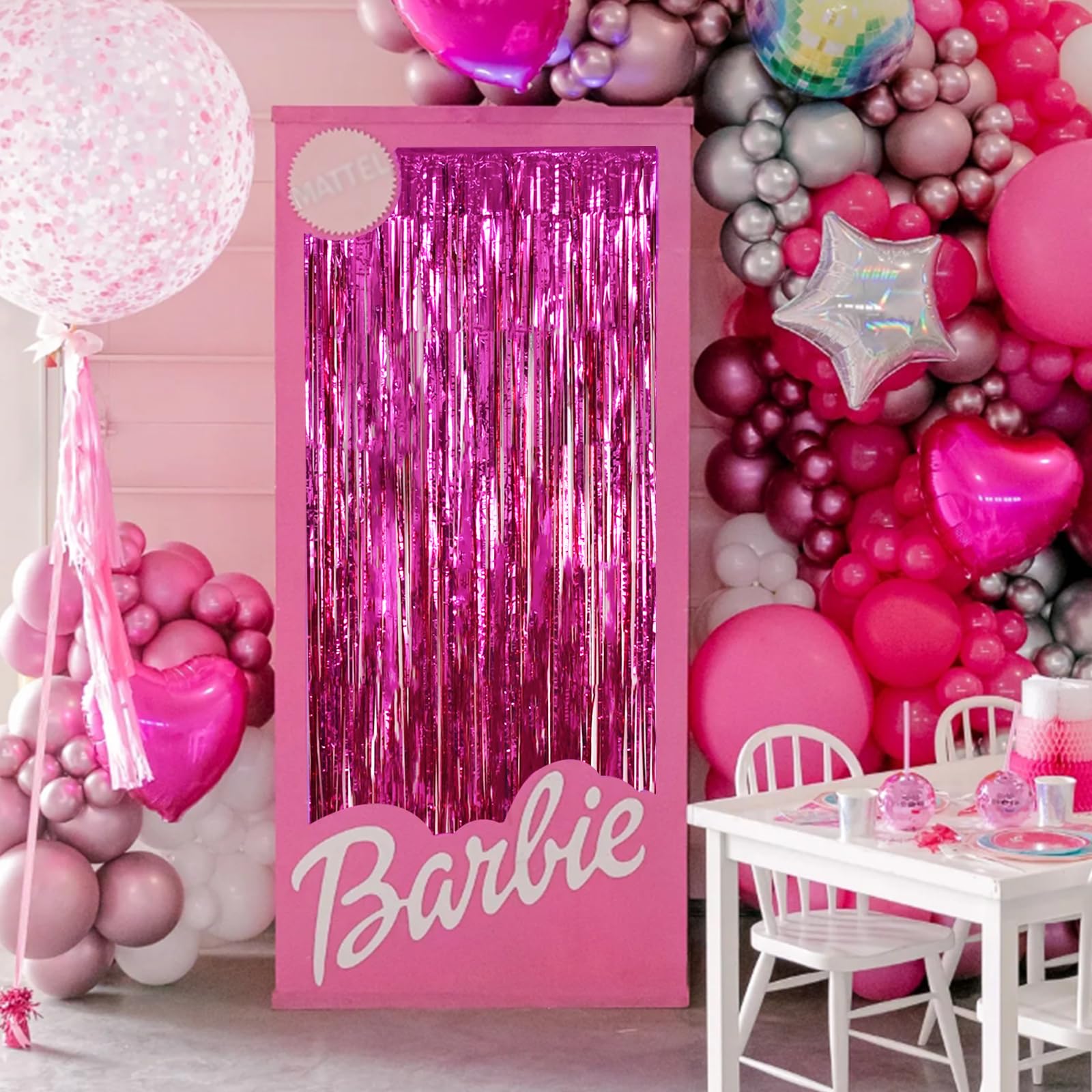 Beishida 2 Pcs Hot Pink Backdrop Pink Door Streamers Tinsel Curtains Streamers Party Decoration Foil Fringe Backdrop Wall Backgr