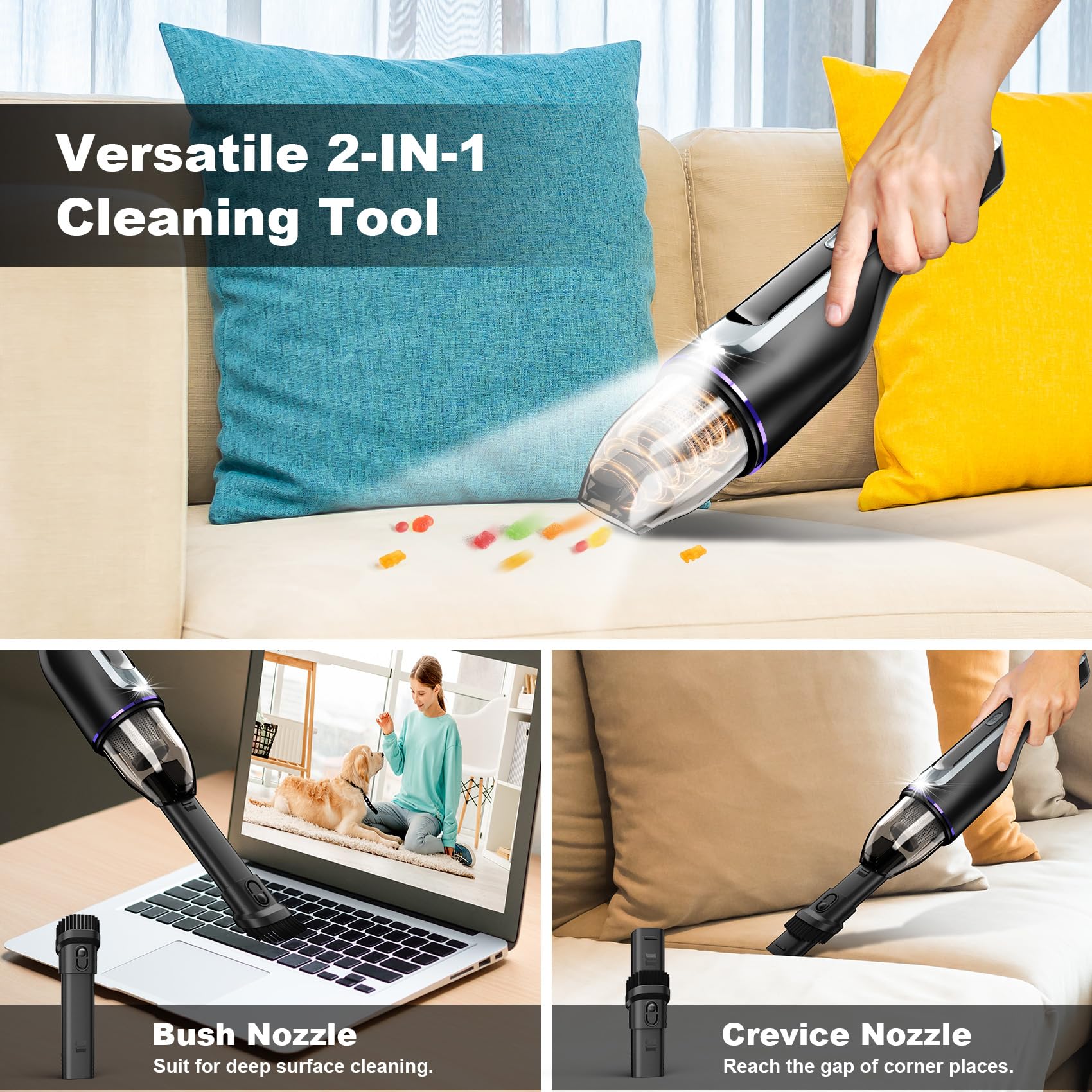 Drecell Handheld Vacuum Cordless, Car Vacuum With Brushless Motor & 14000Pa Suction, 1.2Lbs Lightweight, Led Light, Slim Mini Va