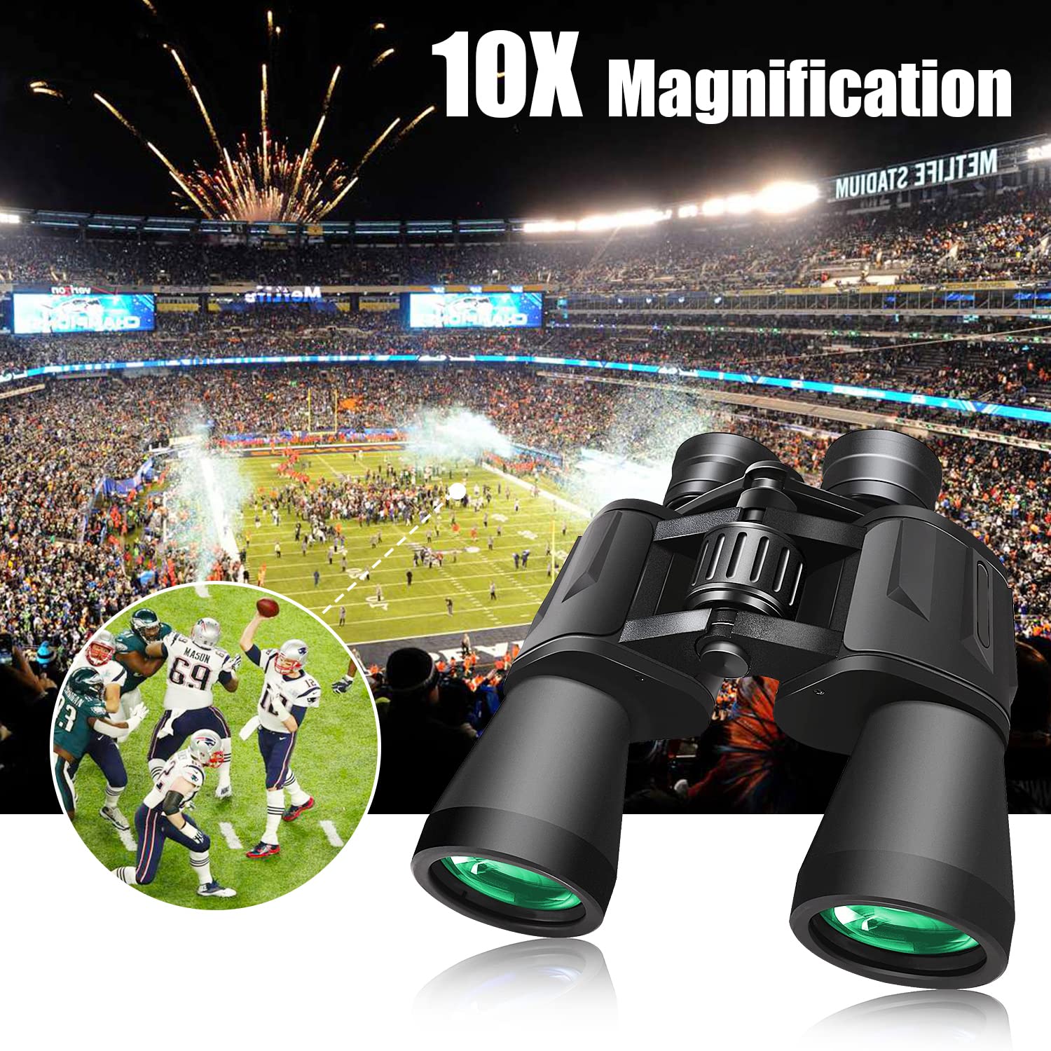 10 X 50 Binoculars For Adults, Powerful Binoculars For Bird Watching, Multi Coated Optics Durable Full Size Clear Binocular For Travel Sightseeing Outdoor Sports Games And Concerts