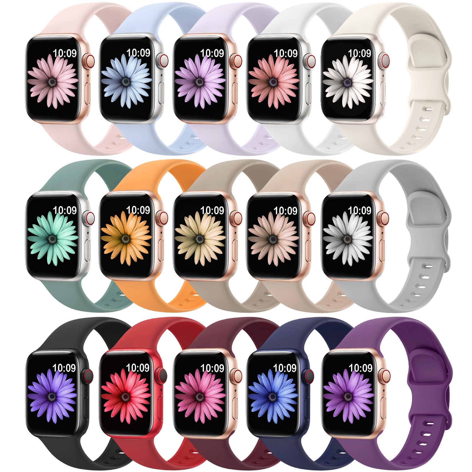 15 Pack Soft Silicone Bands Compatible With Apple Watch Band 40Mm 41Mm 38Mm 45Mm 44Mm 42Mm For Women Men,Waterproof Sport Bands