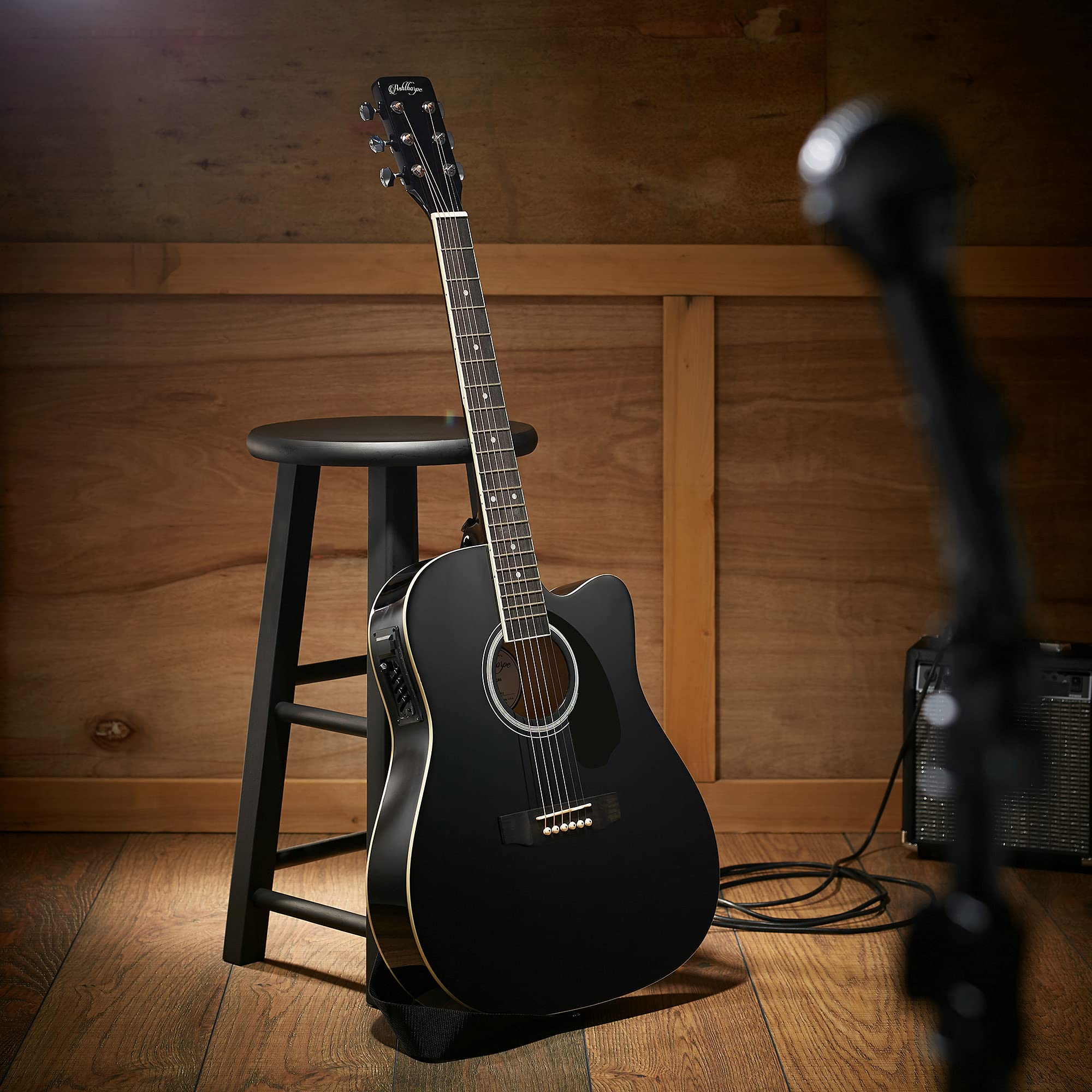 Ashthorpe Full Size Cutaway Thinline Acoustic Electric Guitar Package   Premium Tonewoods   Black