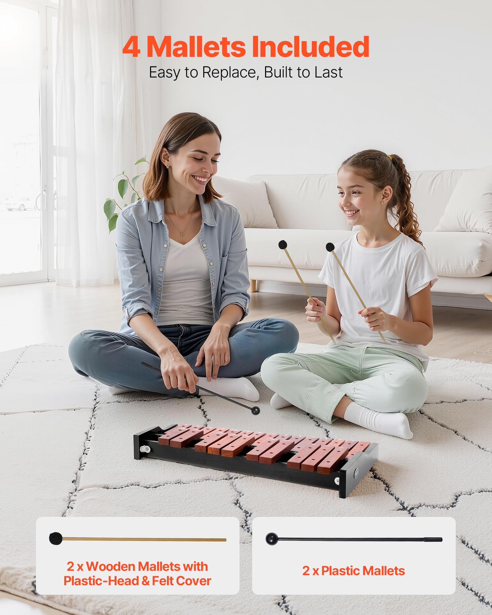 Vevor Glockenspiel Xylophone, 25 Notes, Wooden Professional Xylophone Percussion Instrument, With 4 Mallets, Carrying Bag, Begin