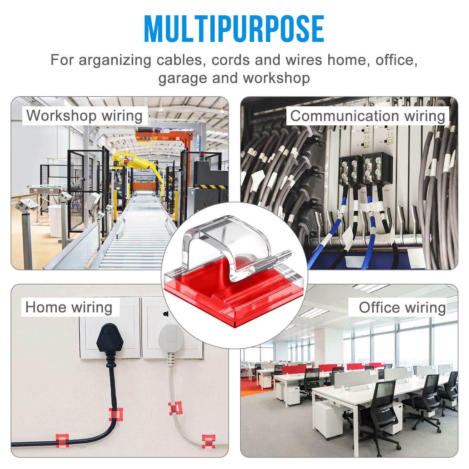 Adhesive Cable Clips 50 Pcs, Wire Clips Nylon Cable Holder Organizer Cord Management For Car, Office And Home (Clear)