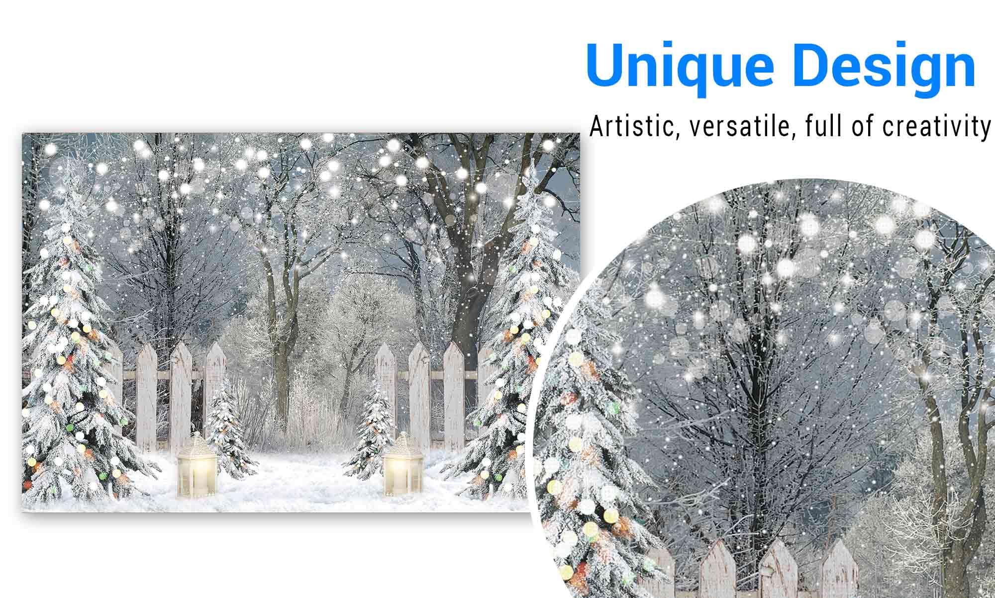 Funnytree 7X5Ft Winter Photography Backdrop Glitter Snowy Forest Pine Tree Background Let It Snow Christmas Xmas Holiday Party D