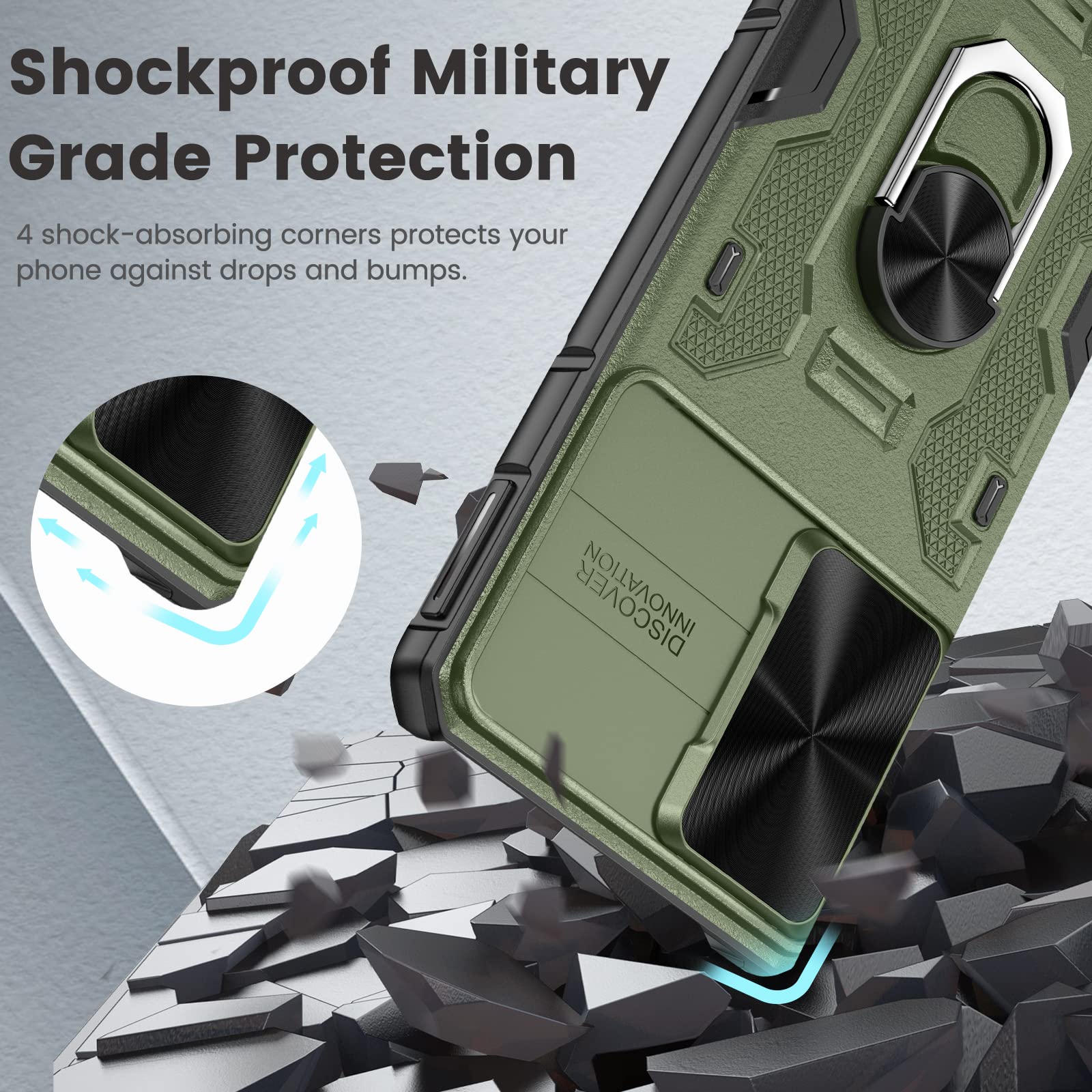 Caka For S22 Plus Case, Samsung Galaxy S22 Plus Case With Camera Cover & Kickstand With Built In 360    Rotate Ring Stand Magnet