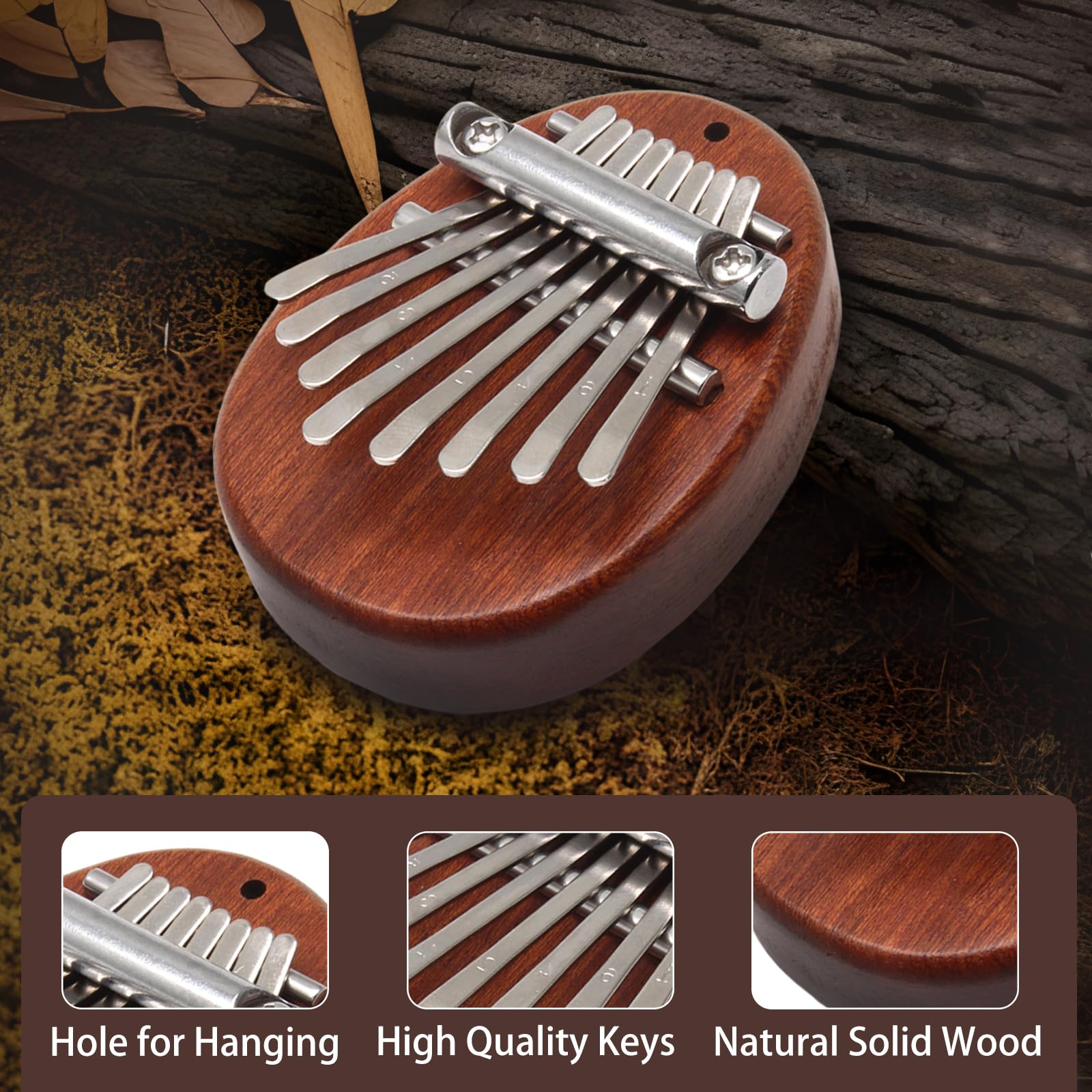 Uenhoy Mini Wood Kalimba Thumb Piano 8 Keys Finger Thumb Piano Musical Instruments, Portable Wooden Mbira Finger Piano For Piano
