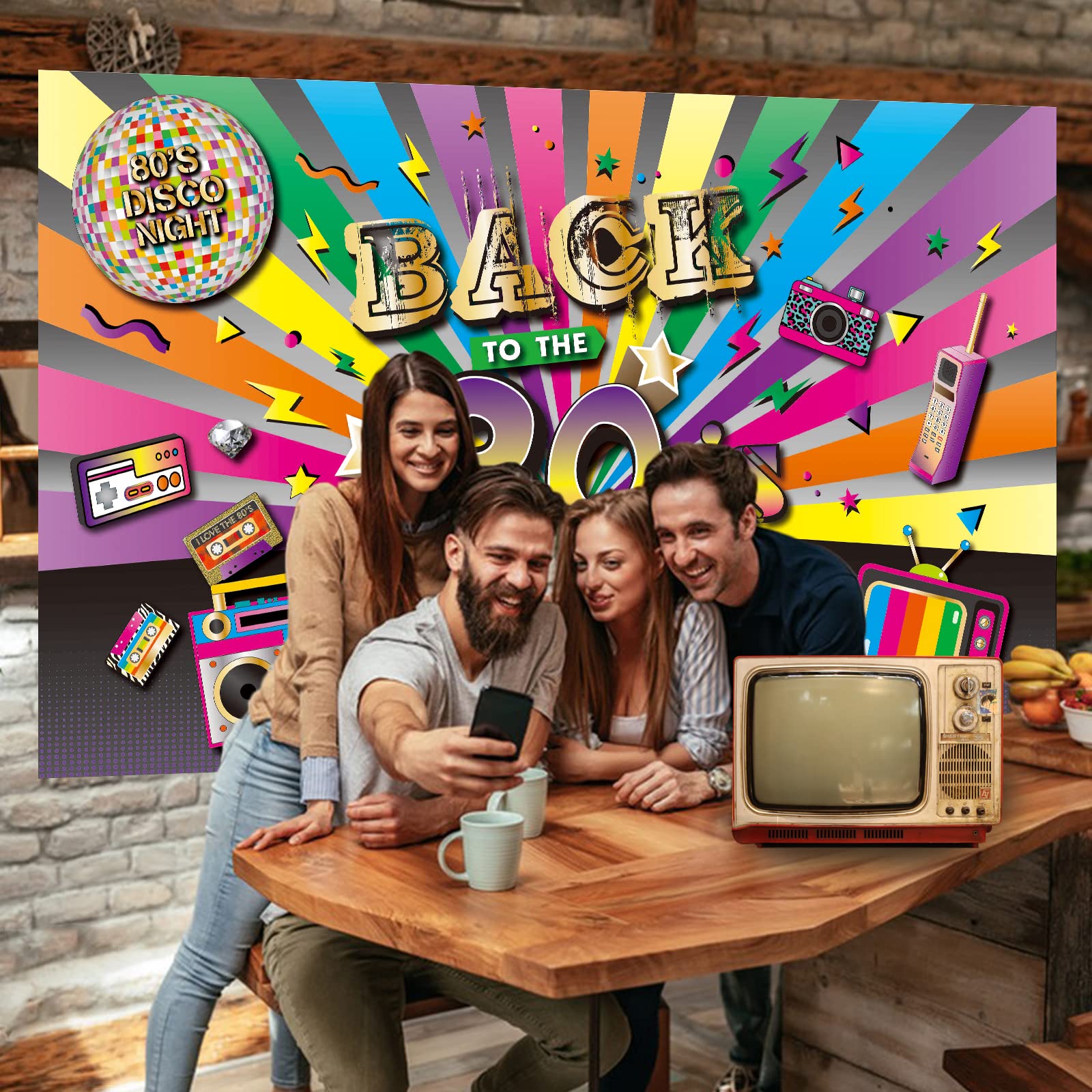 Brt Bearingshui 80'S Party Decorations Supplies, Back To The 80'S Banner 80'S Backdrop Photography Background Decoration, 80S Th