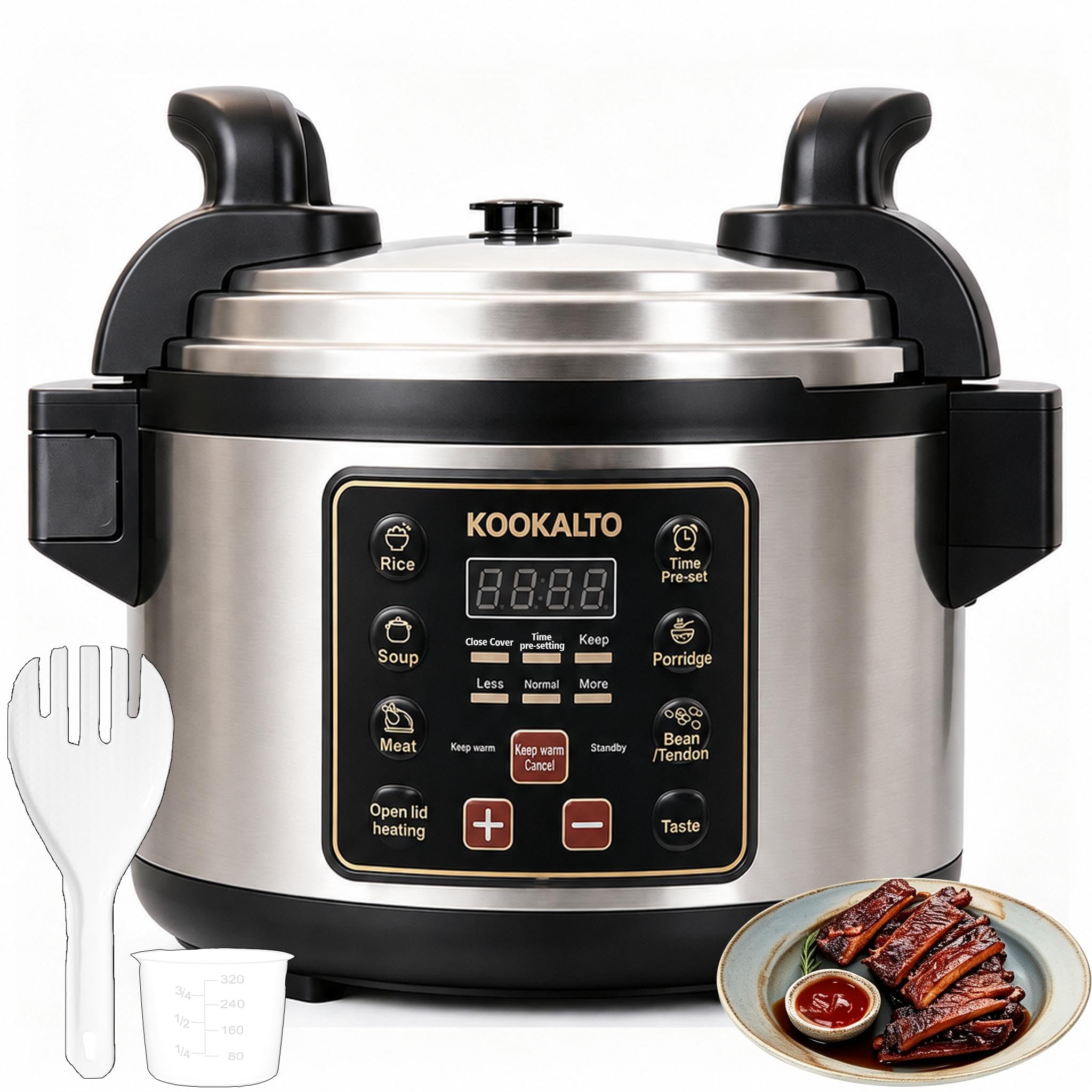 KOOKALTO 15L stainless steel Commercial Pressure Cooker | 24hour Presetting electric rice cooker | 6 in 1 slow cooker with temp