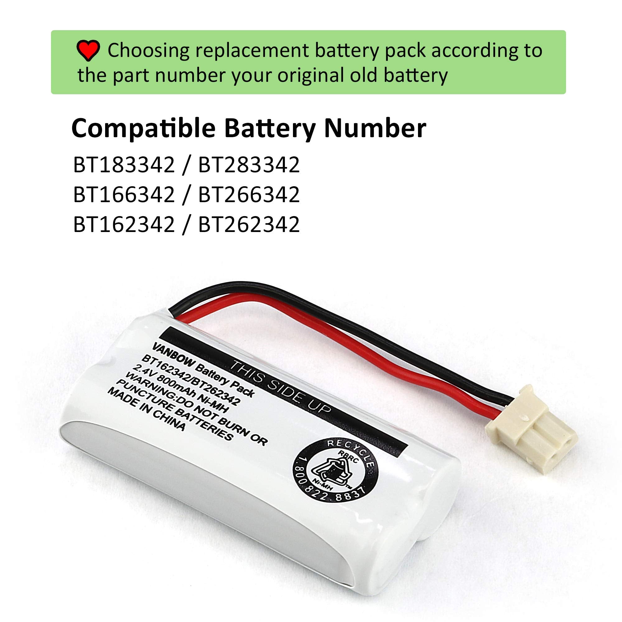 Vanbow Bt183342 Bt283342 Bt166342 Bt266342 Bt162342 Bt262342 Cordless Phone Battery Compatible With Cs6114 Cs6419 Cs6719 El52300