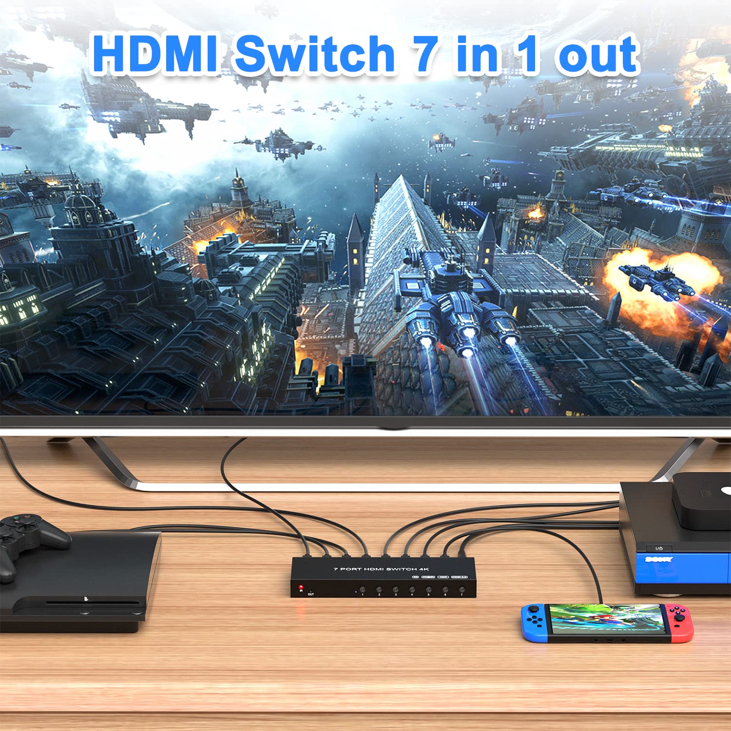 Hdmi Switch 4K@60Hz, 7In 1Out Hdmi Switcher Selector With Ir Remote Supports Full Hd 4K/1080P/3D & Hdcp 2.2 For Switch,Xbox,Ps4/Ps5,Fire Stick,Roku,Apple Tv Etc. (Hdmi 7Input 1Output)