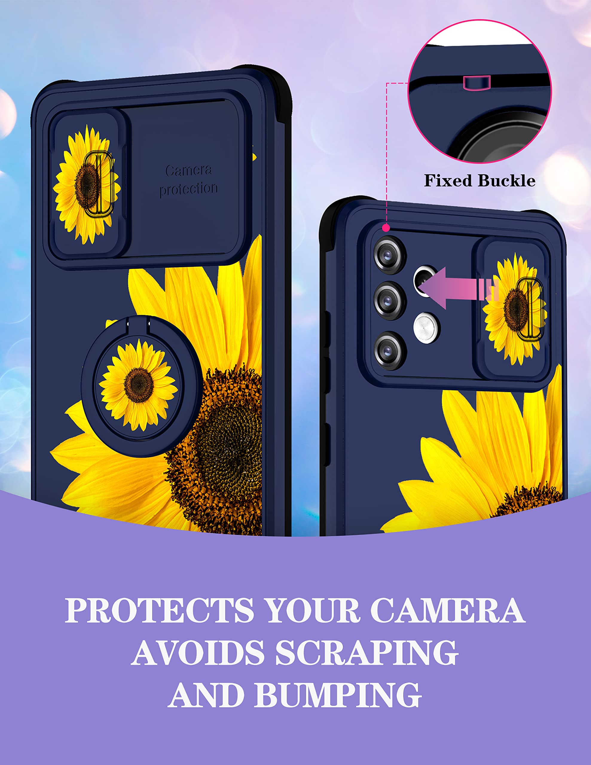 Goocrux (2In1 For Samsung Galaxy A32 5G Case Sunflower Floral For Women Girls Girly Phone Cover Cute Flowers Design With Slide C