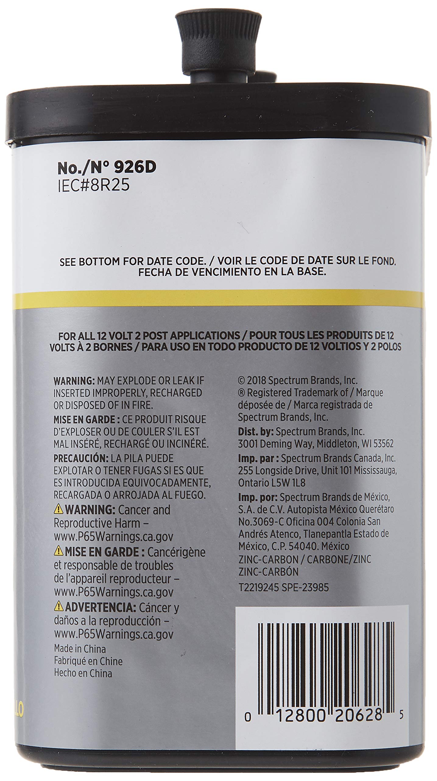 Rayovac General Purpose Lantern Battery, 12 Volt, Screw Terminals, 926C