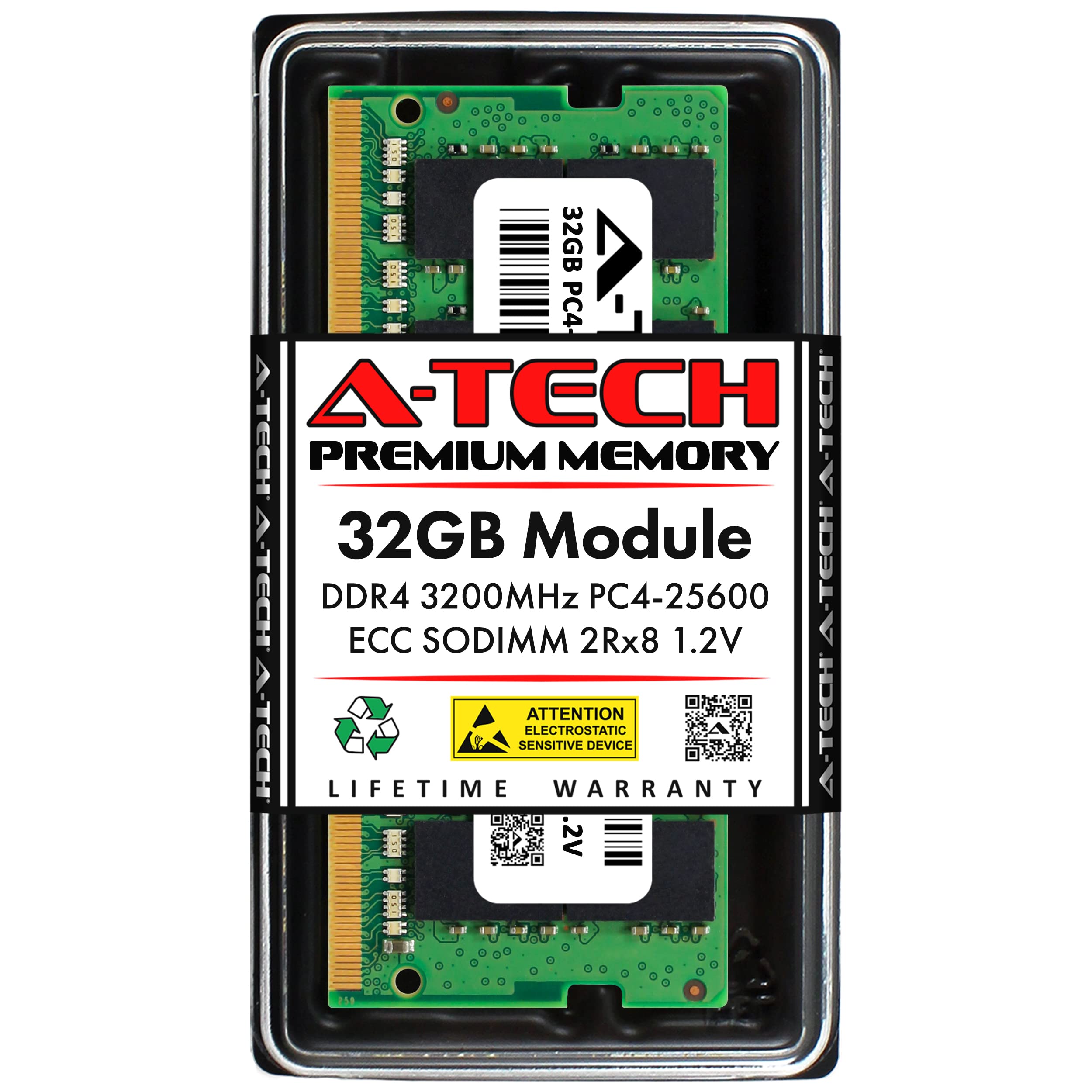 A Tech 32Gb Ddr4 3200Mhz Pc4 25600 (Pc4 3200Aa) Cl22 Ecc Sodimm 2Rx8 1.2V 260 Pin Ram Memory For Microserver, Workstation, And N