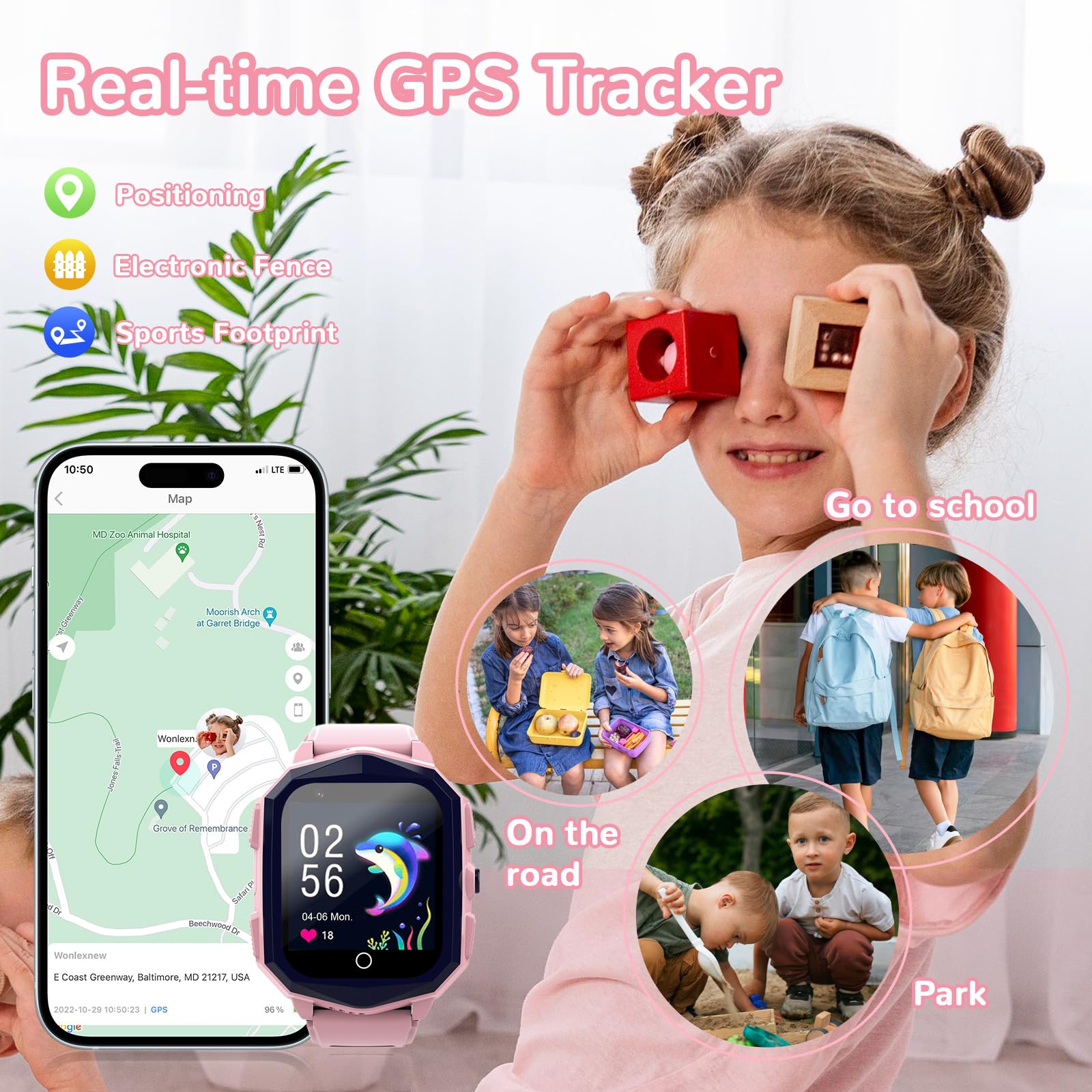 Wonlex 4G Kids Smart Watch With Gps Tracker, Video Calling, Camera, Sos Emergency, 1.4 Inch Unlocked Kids Cell Phone Watch Birth