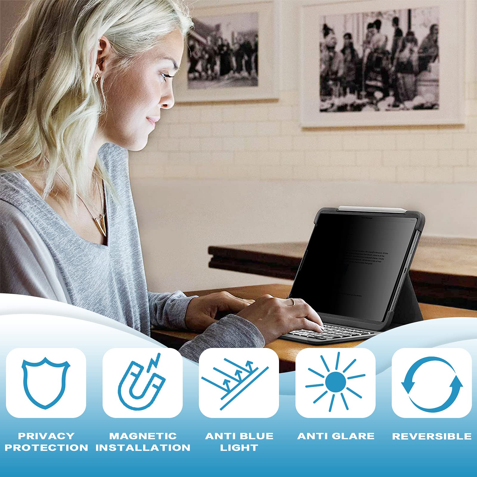 Filmext Magnetic 360 Privacy Screen Protector For Ipad Pro 12.9 M2 M1 2021/2020/2018 (Ipad Pro 12.9 6Th/5Th/4Th/3Rd Gen),Removab