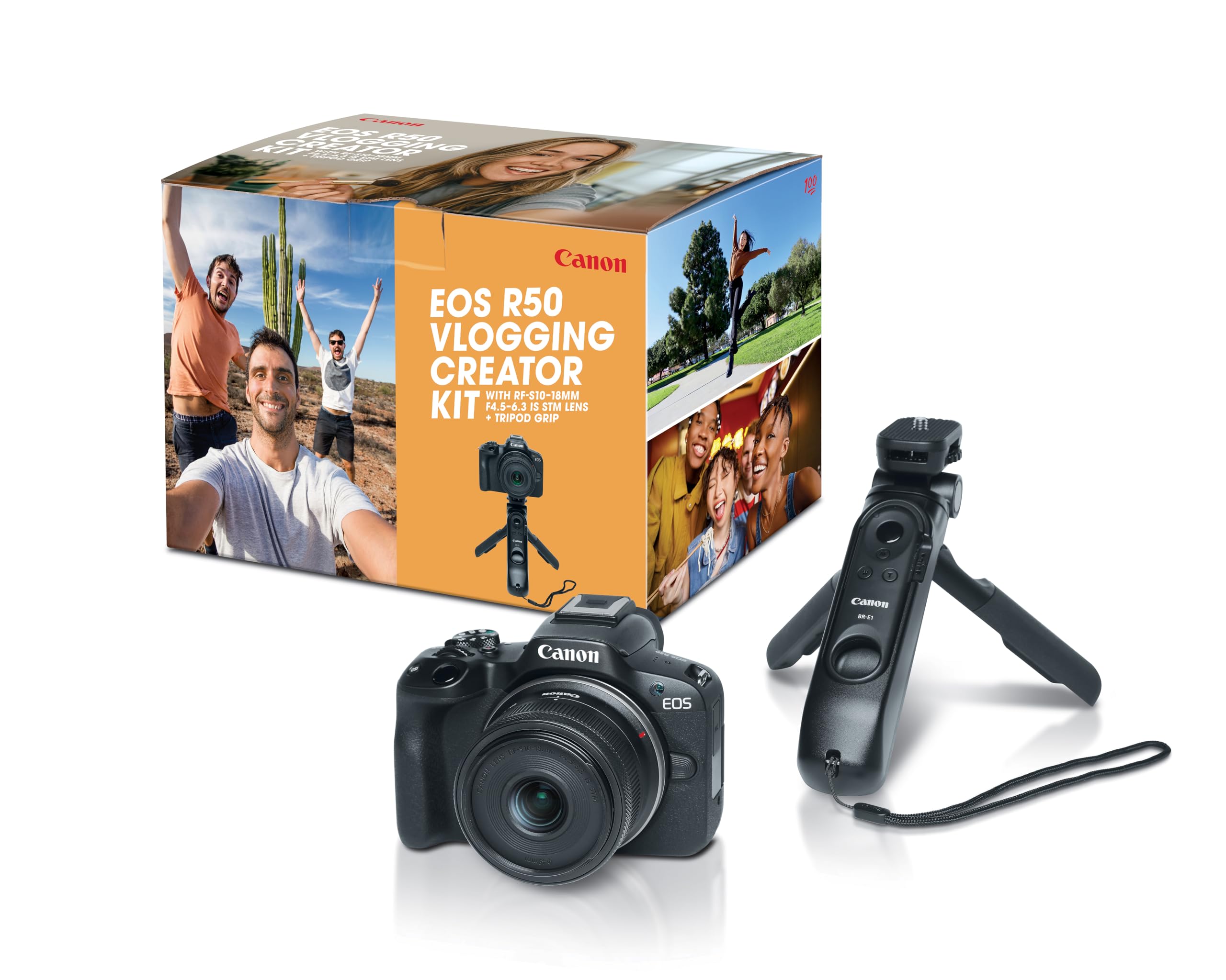 Canon EOS R50 Vlogging Creator Kit, Hybrid Mirrorless Camera with RF S10 18mm F4.5 6.3 IS STM Lens and Tripod Grip, Wide angle Lens, 24.2 MP CMOS (APS C) Sensor, Vlogging Camera, Black