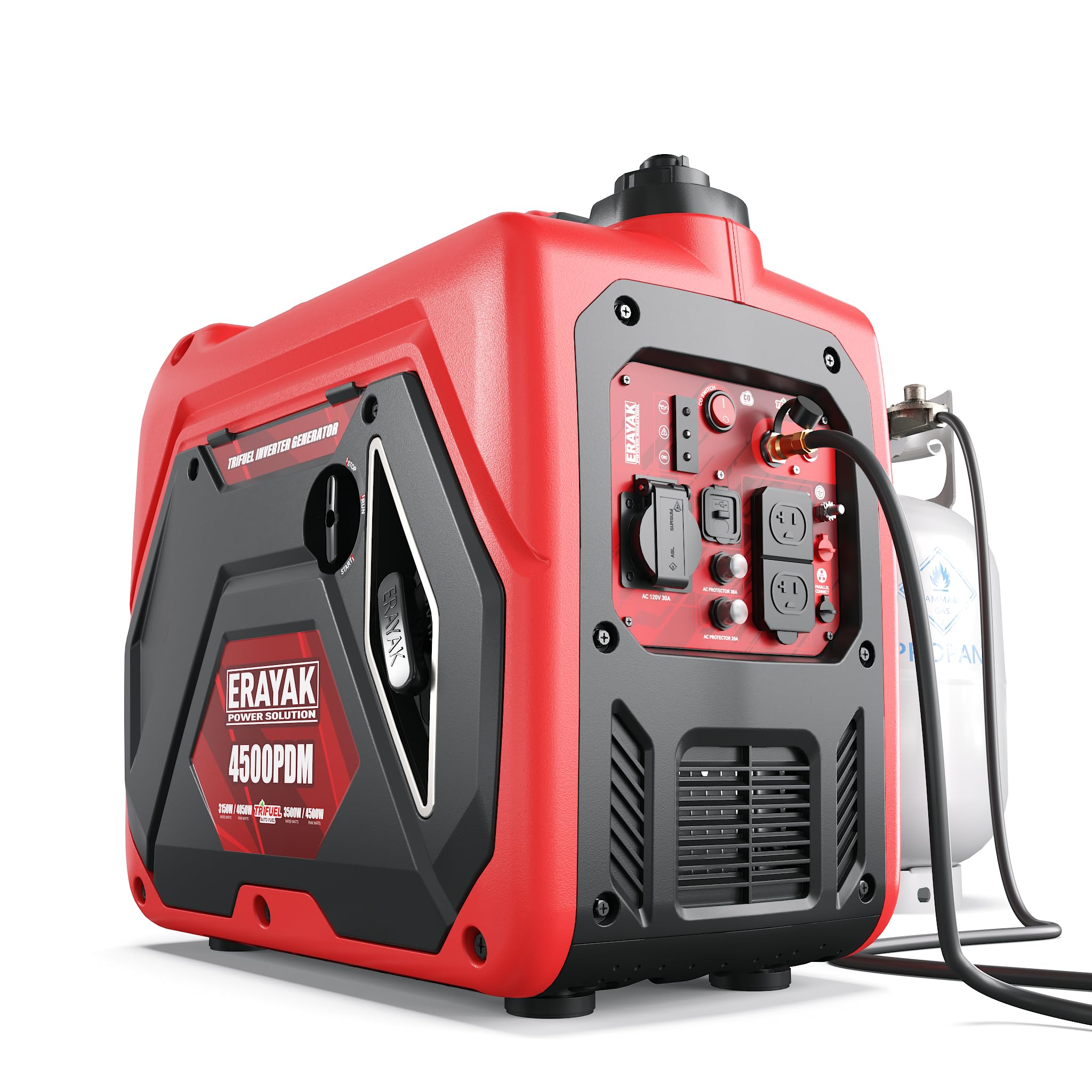 ERAYAK 4500W Dual-Fuel Portable Inverter Generator for Home Use, Camping Outdoor, 30A RV Ready, Auto Switch, Gas and Propane Pow