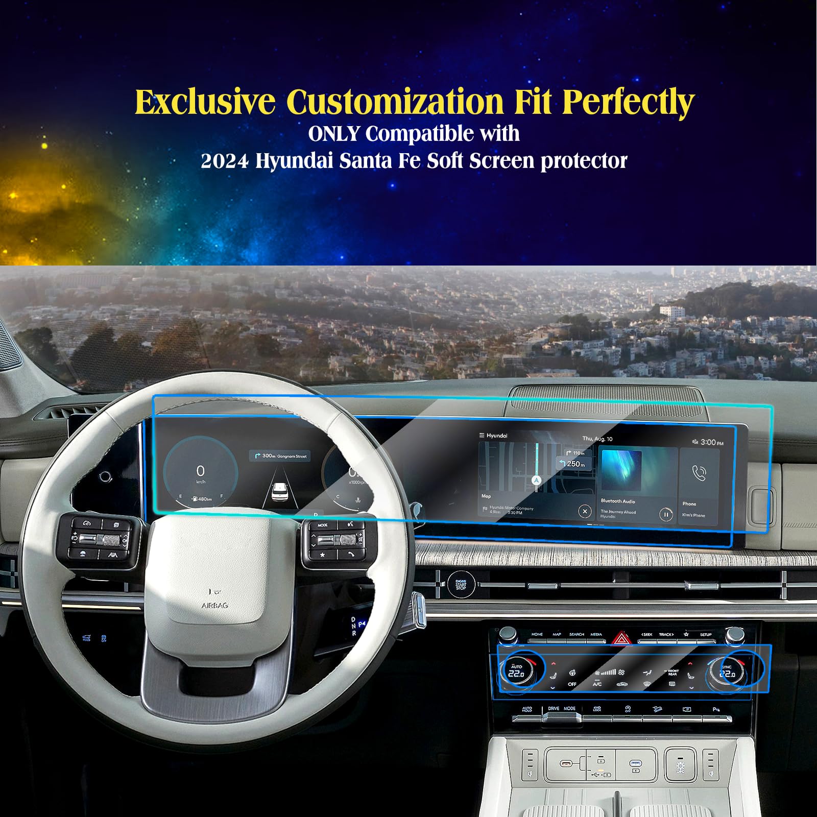 Eueky 2Pcs 2024 Hyundai Santa Fe Screen Protector For 2024 Hyundai Santa Fe Hybrid Dual 12.3Inch Soft Screen Protector Displays