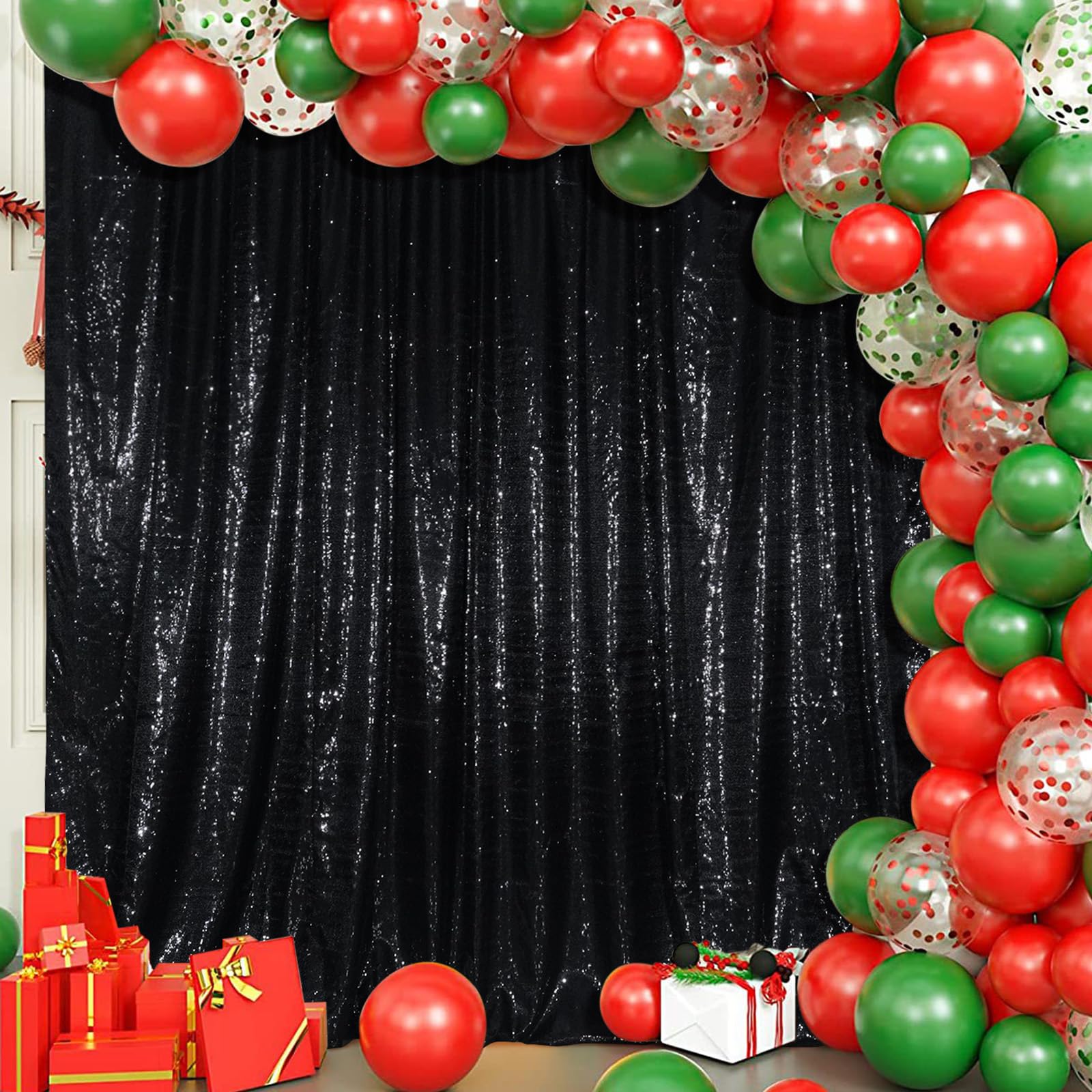 Black Sequin Backdrop Curtains, Black Backdrop 6Ftx6Ft Glitter Photo Backdrop Curtain For Party Decoration