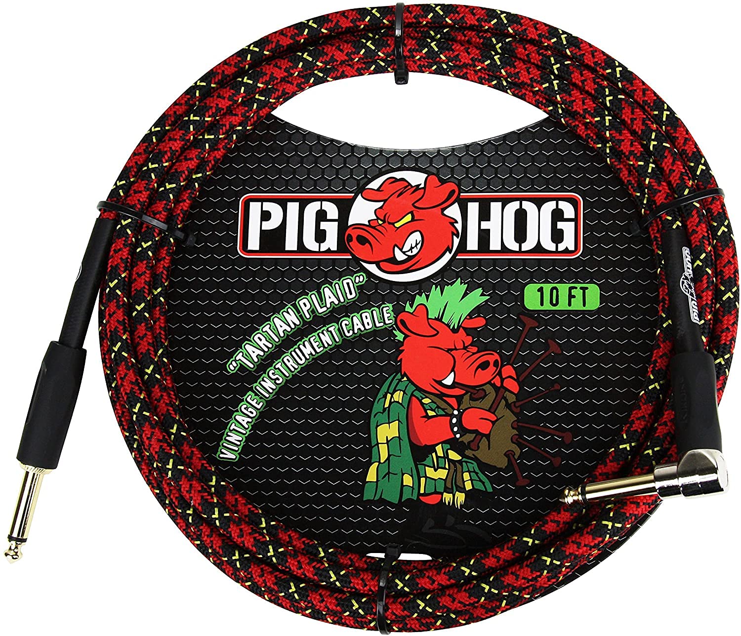 Pig Hog ''Tartan Plaid'' Woven Jacket Tour Grade Instrument Cable, 10 Foot Right Angle