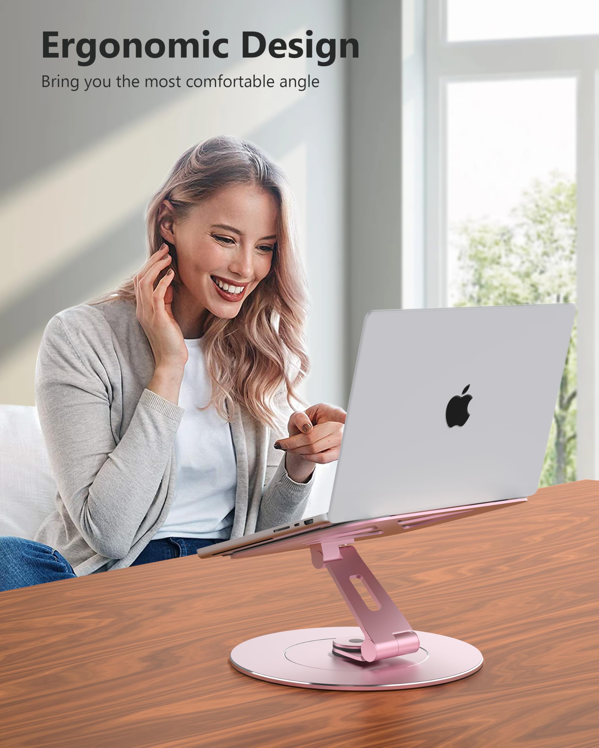 Loxp Ultra Stable Swivel Laptop Stand For Desk, 300% Larger Base Stability, Military Grade Aluminum, Height Adjustable Stylish L