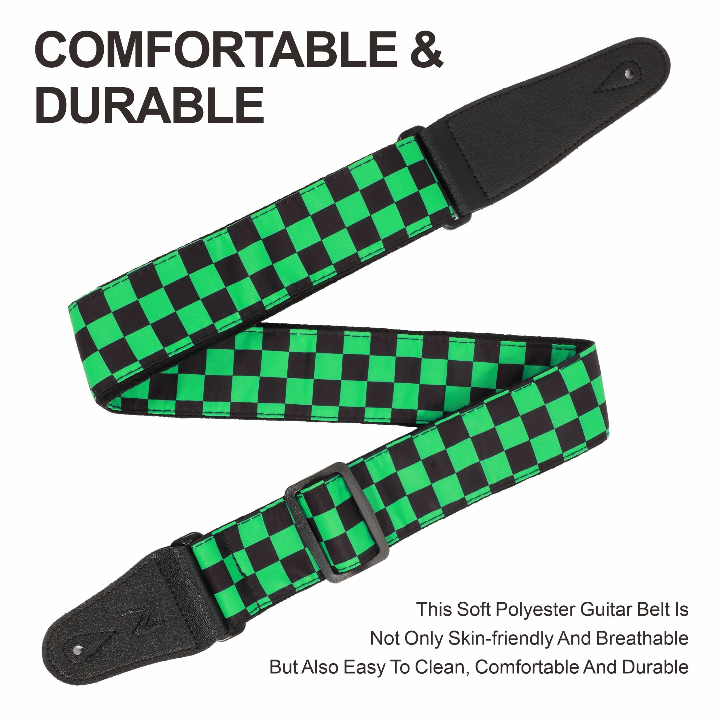 Nefelibata Guitar Strap,Personalised Cotton Double Layer Cotton Guitar Straps With Longer Leather Ends For Bass, Electric & Acou