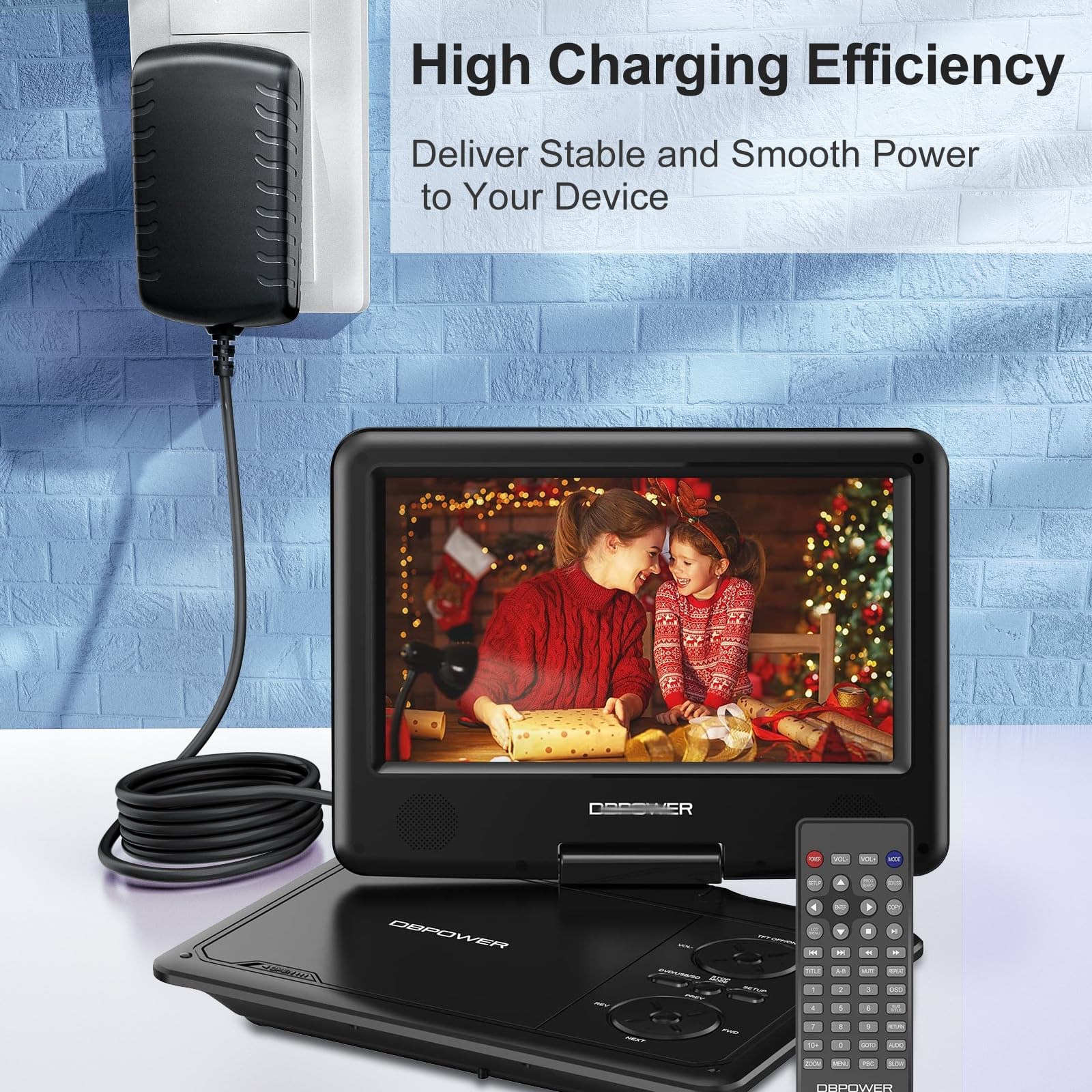 SoulBay Portable DVD Player Charger Cord DC 12V 2A, 5 FT - Compatible with Sylvania, LG, RCA, and More - Black, Model DC123US